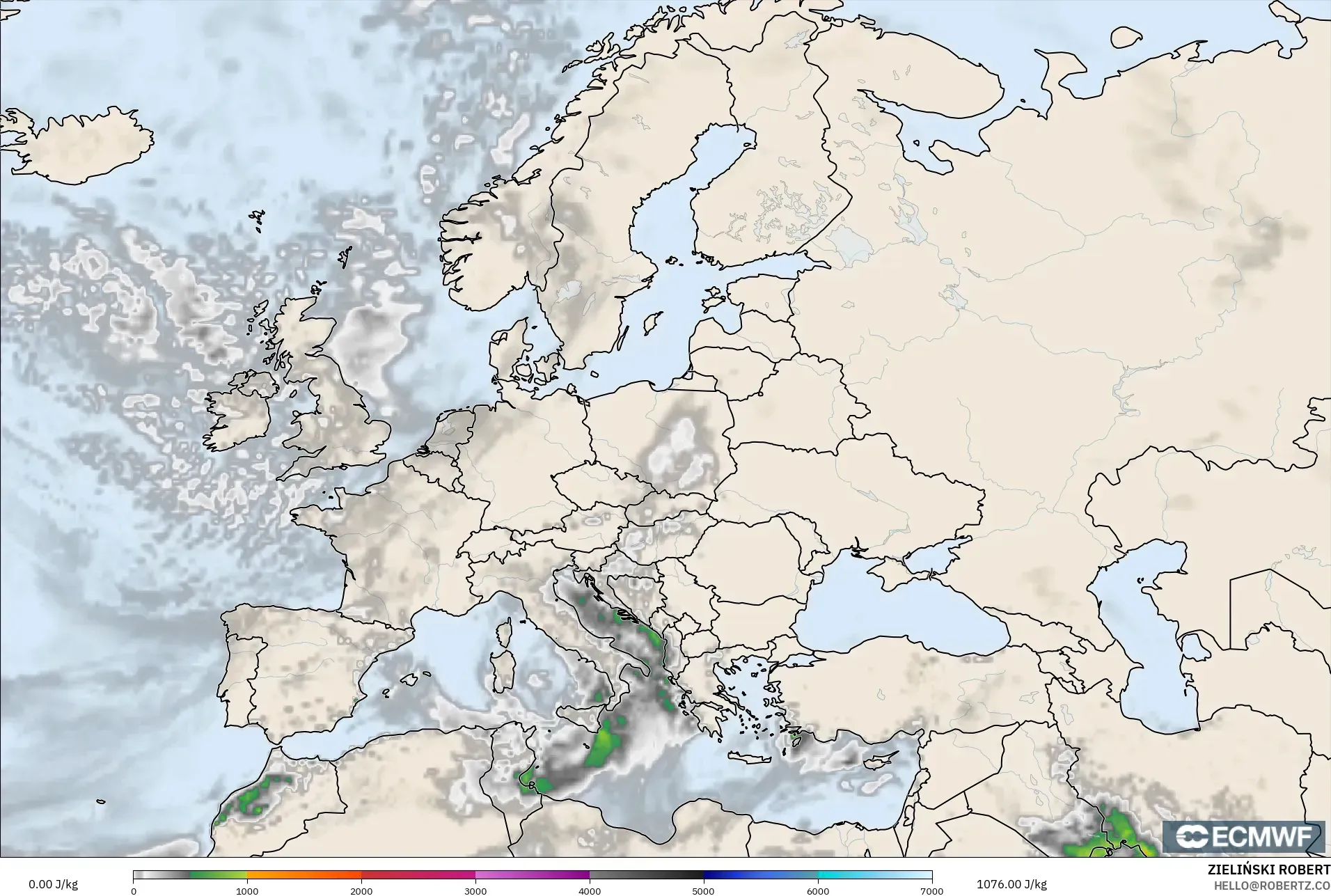 ECMWF IFS 0.25° model - Avrupa, CAPE