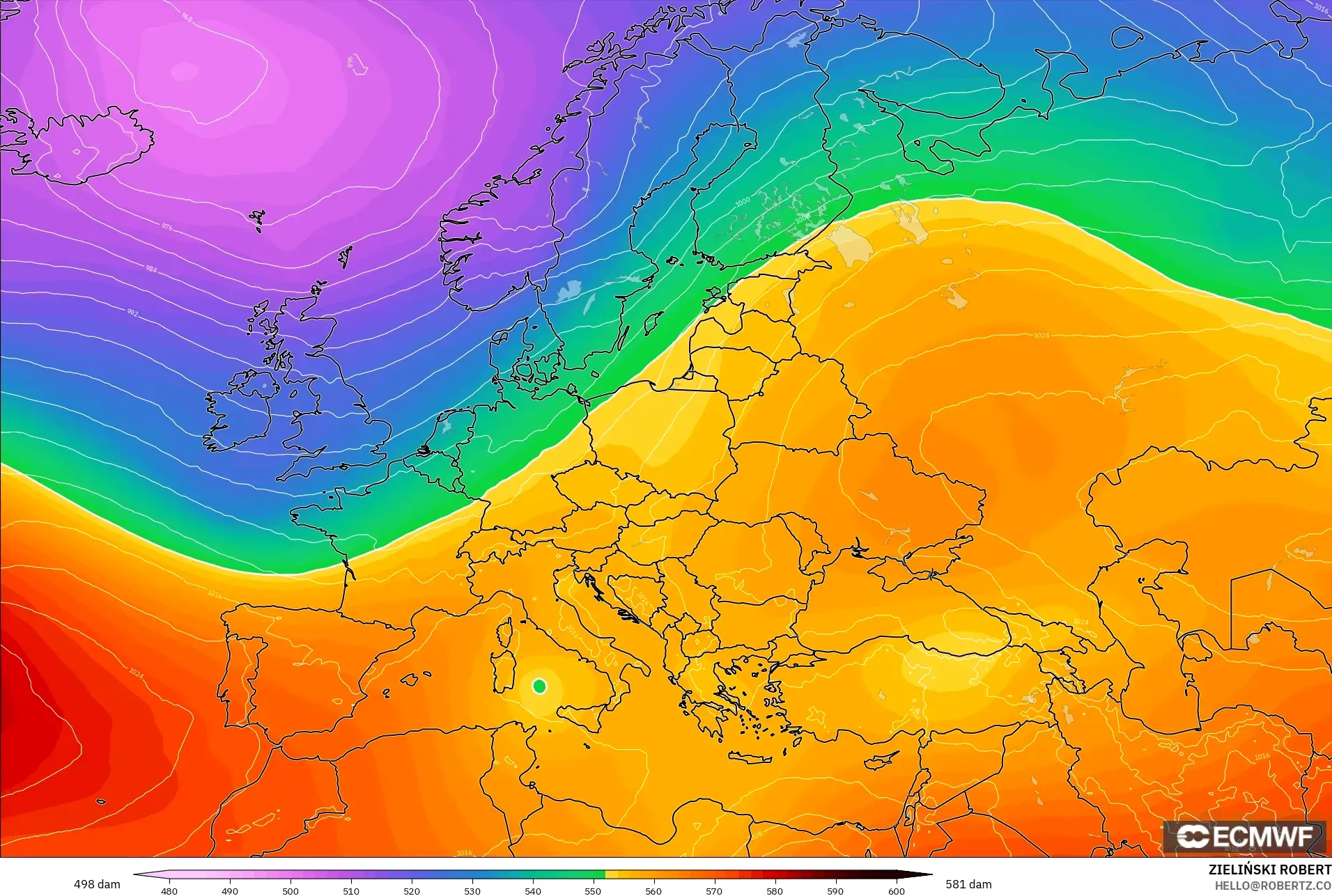 ECMWF IFS 0.25° model - Avrupa, 500 hPa’da jeopotansiyel yükseklik