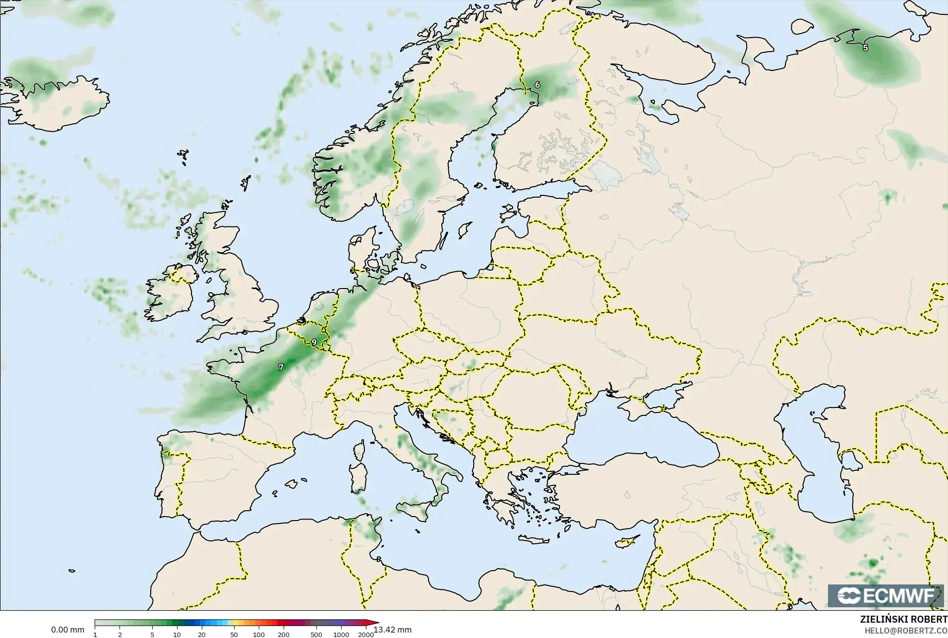 ECMWF IFS 0.25° model - Avrupa, Yağış Birikimi