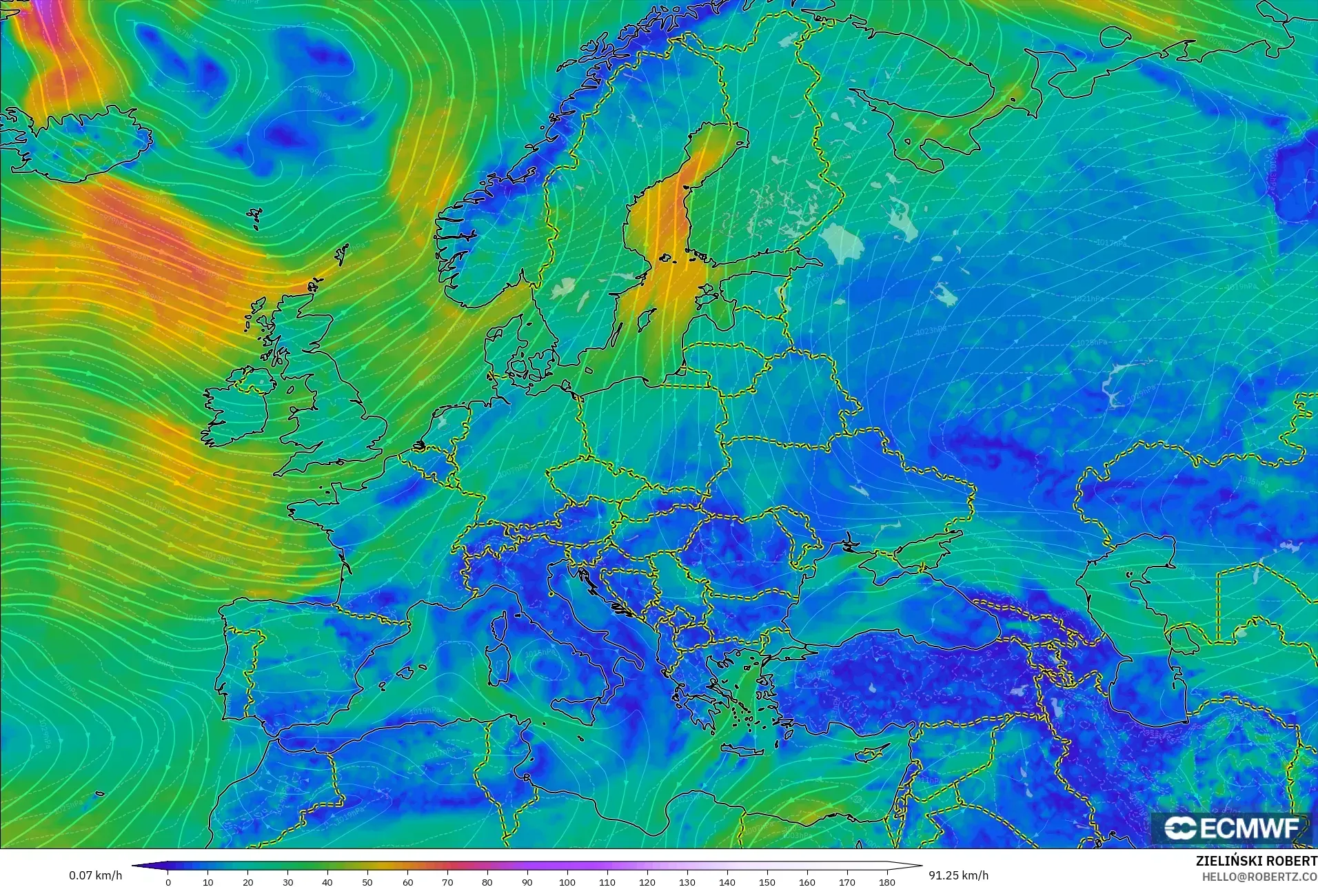 ECMWF IFS 0.25° model - Avrupa, 10 m Rüzgâr