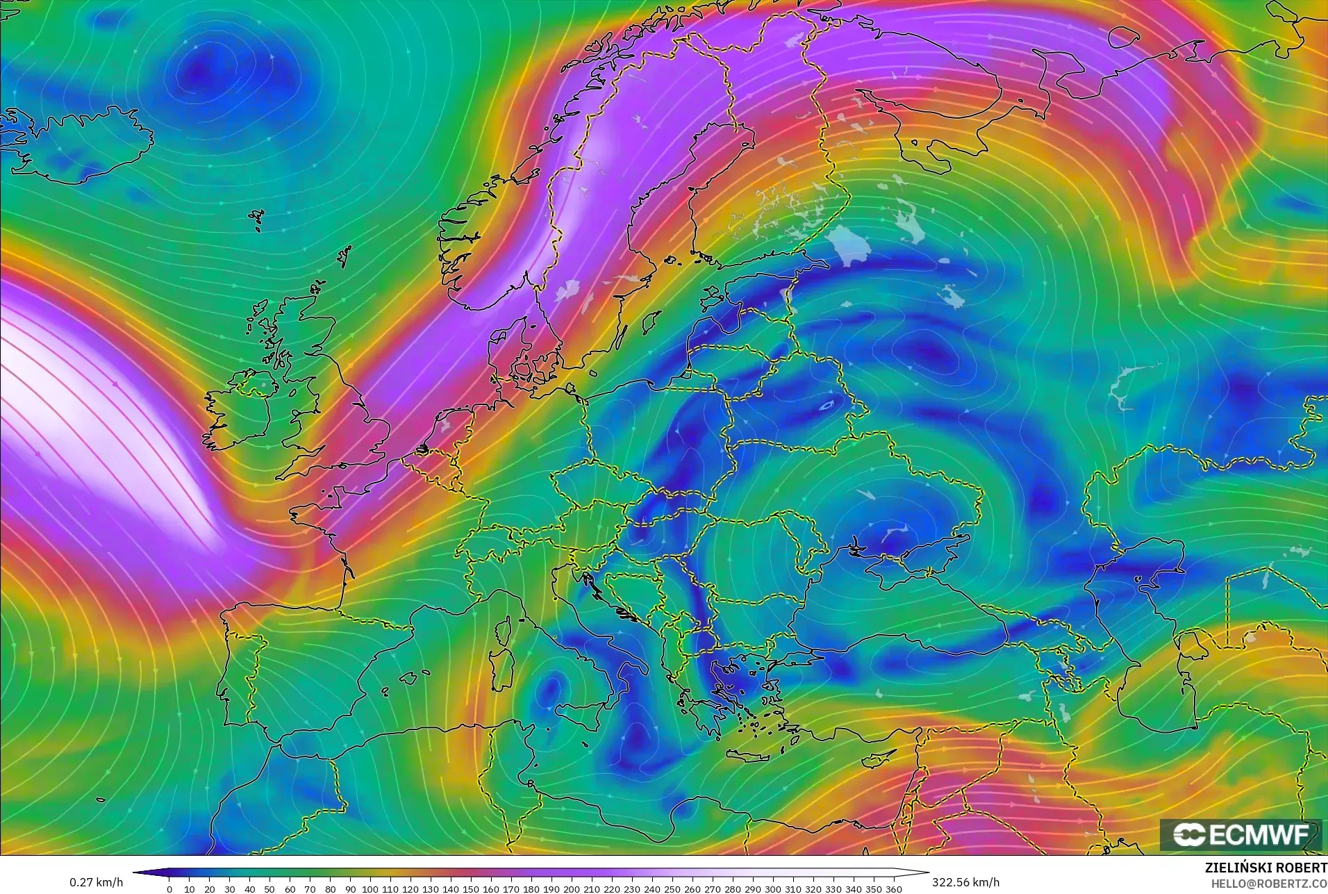 ECMWF IFS 0.25° model - Avrupa, 300 hPa Rüzgârı (jet)