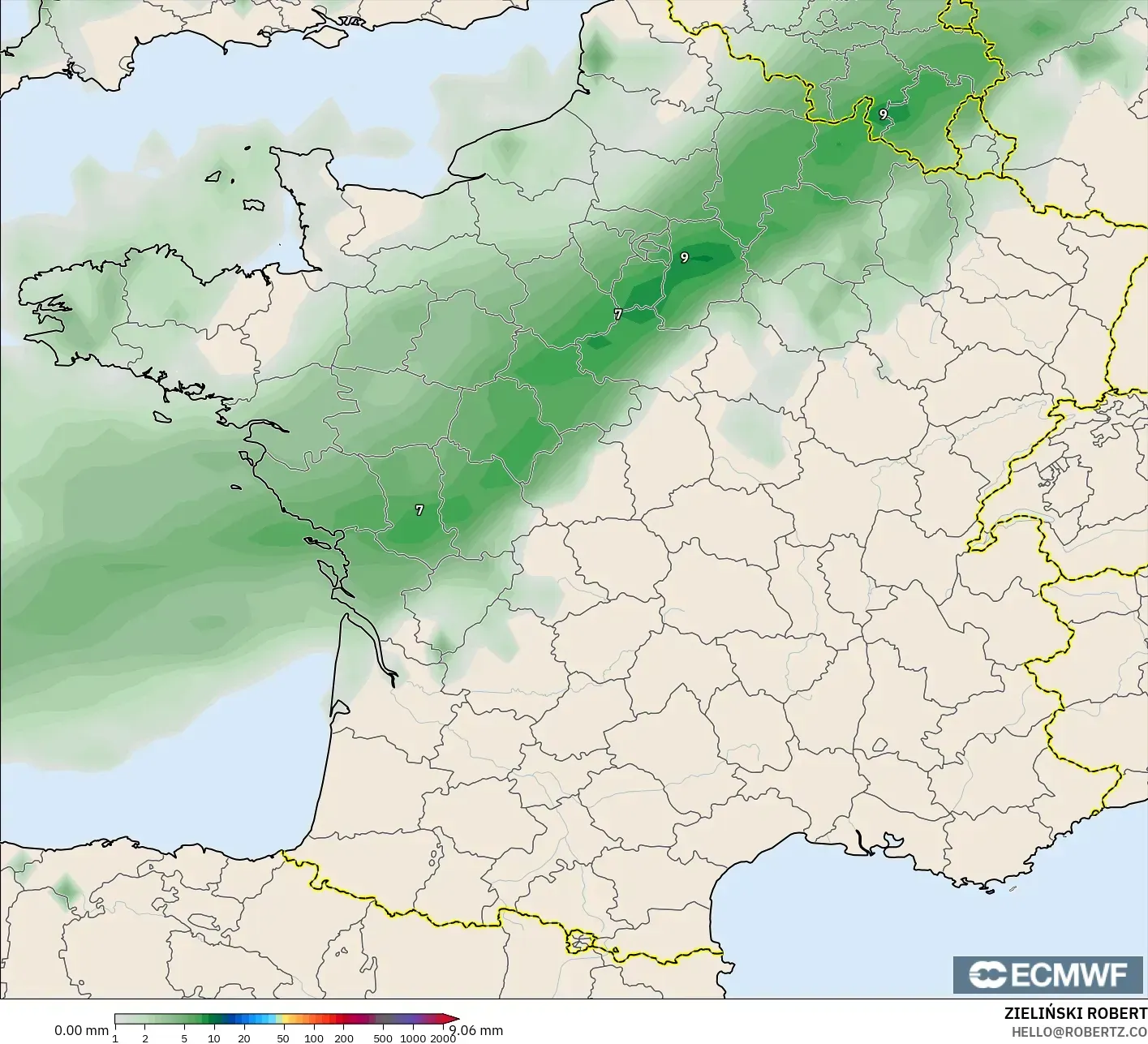 ECMWF IFS 0.25° model - Fransa, Yağış Birikimi
