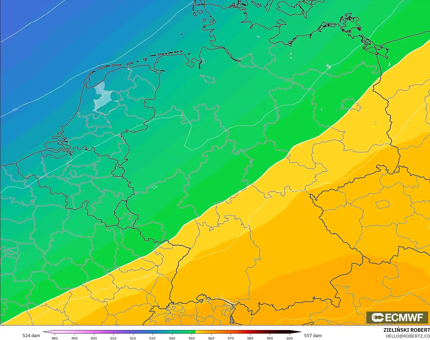 ECMWF IFS 0.25° model - Almanya, 500 hPa’da jeopotansiyel yükseklik