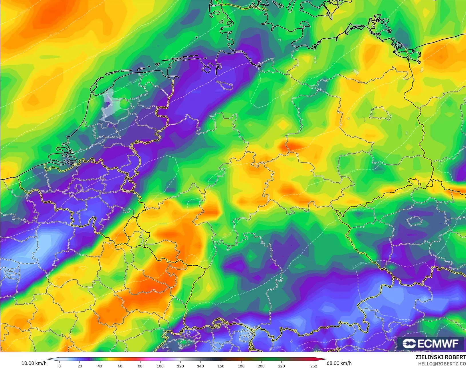 ECMWF IFS 0.25° model - Almanya, En Yüksek Rüzgâr