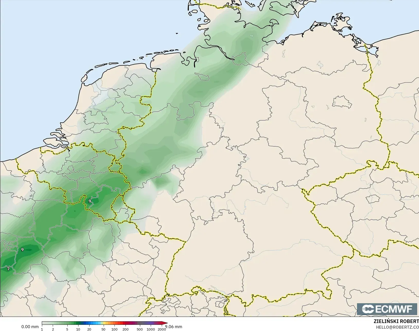 ECMWF IFS 0.25° model - Almanya, Yağış Birikimi