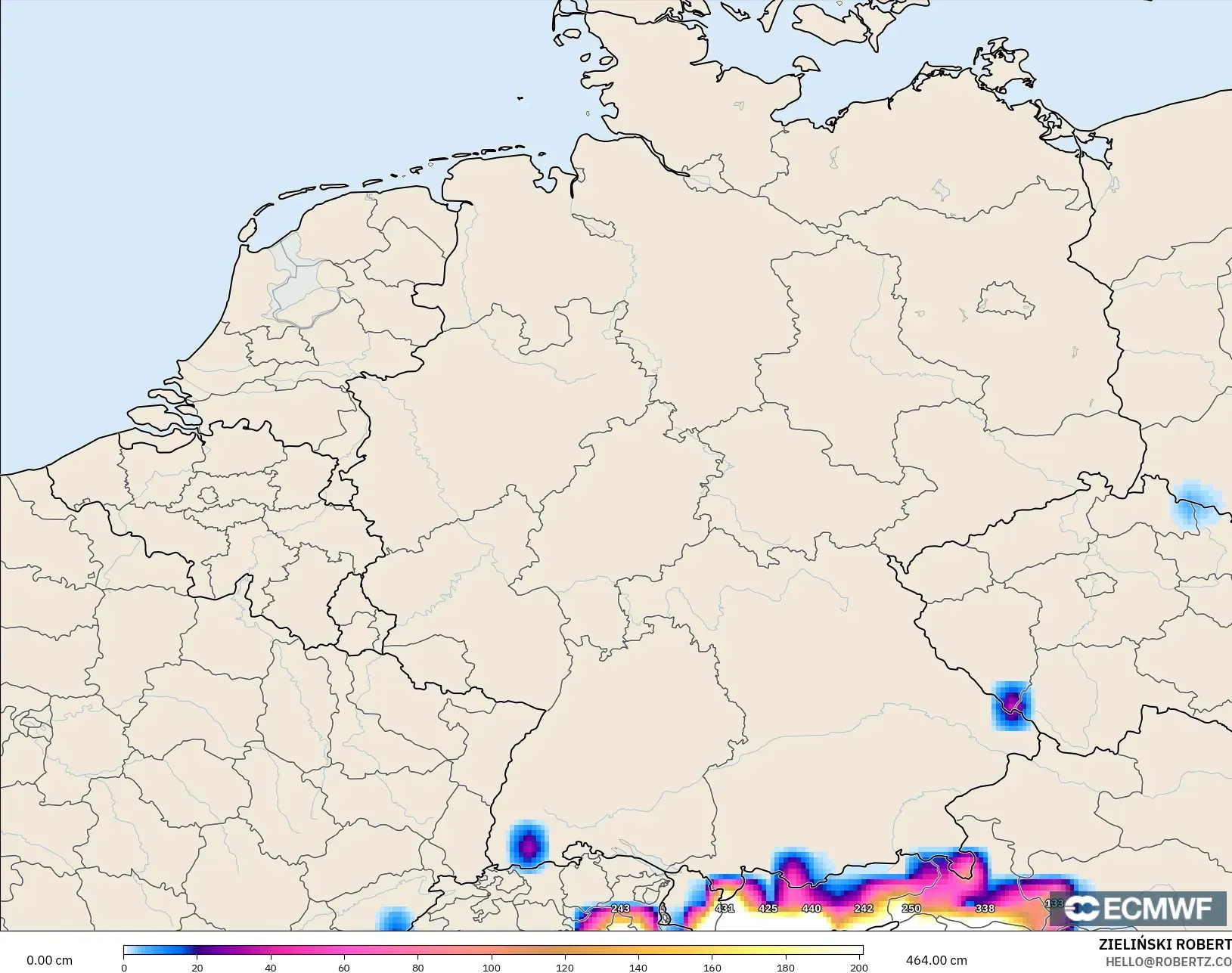 ECMWF IFS 0.25° model - Almanya, Kar Kalınlığı