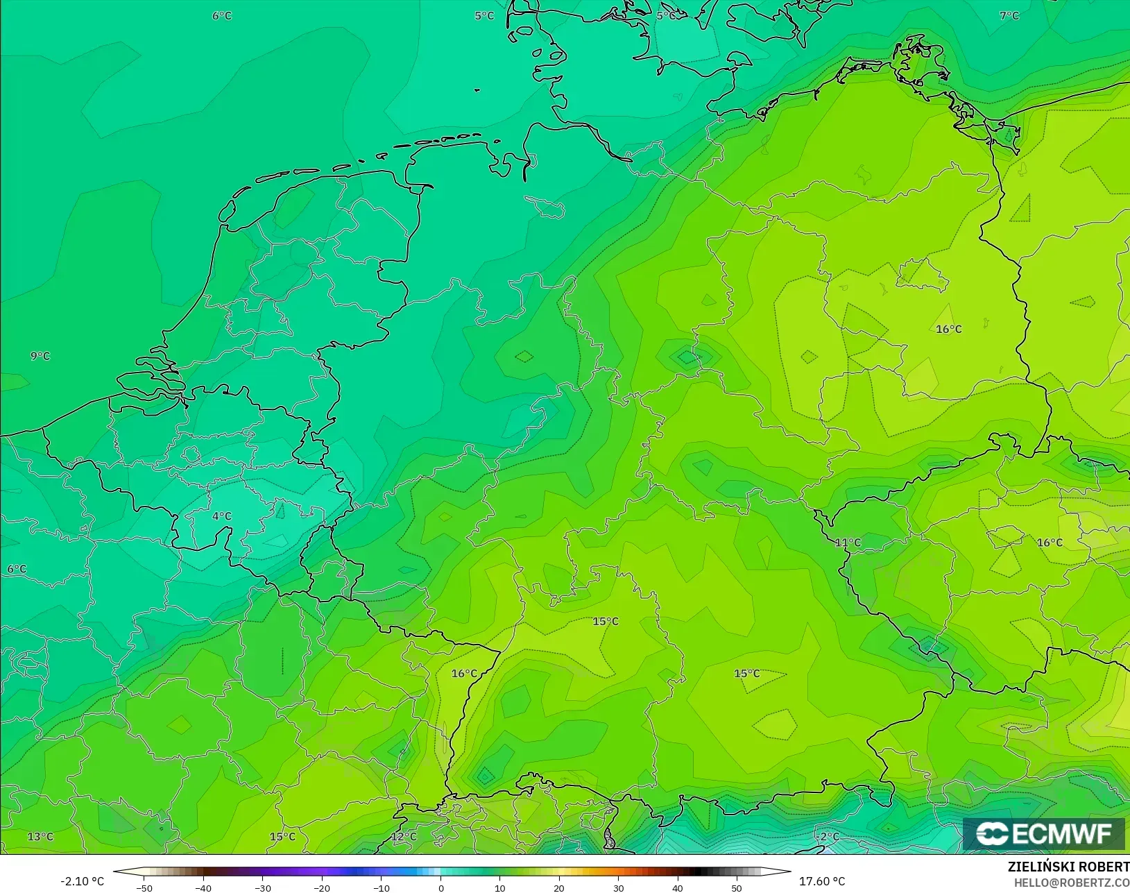 ECMWF IFS 0.25° model - Almanya, 2 m Sıcaklık