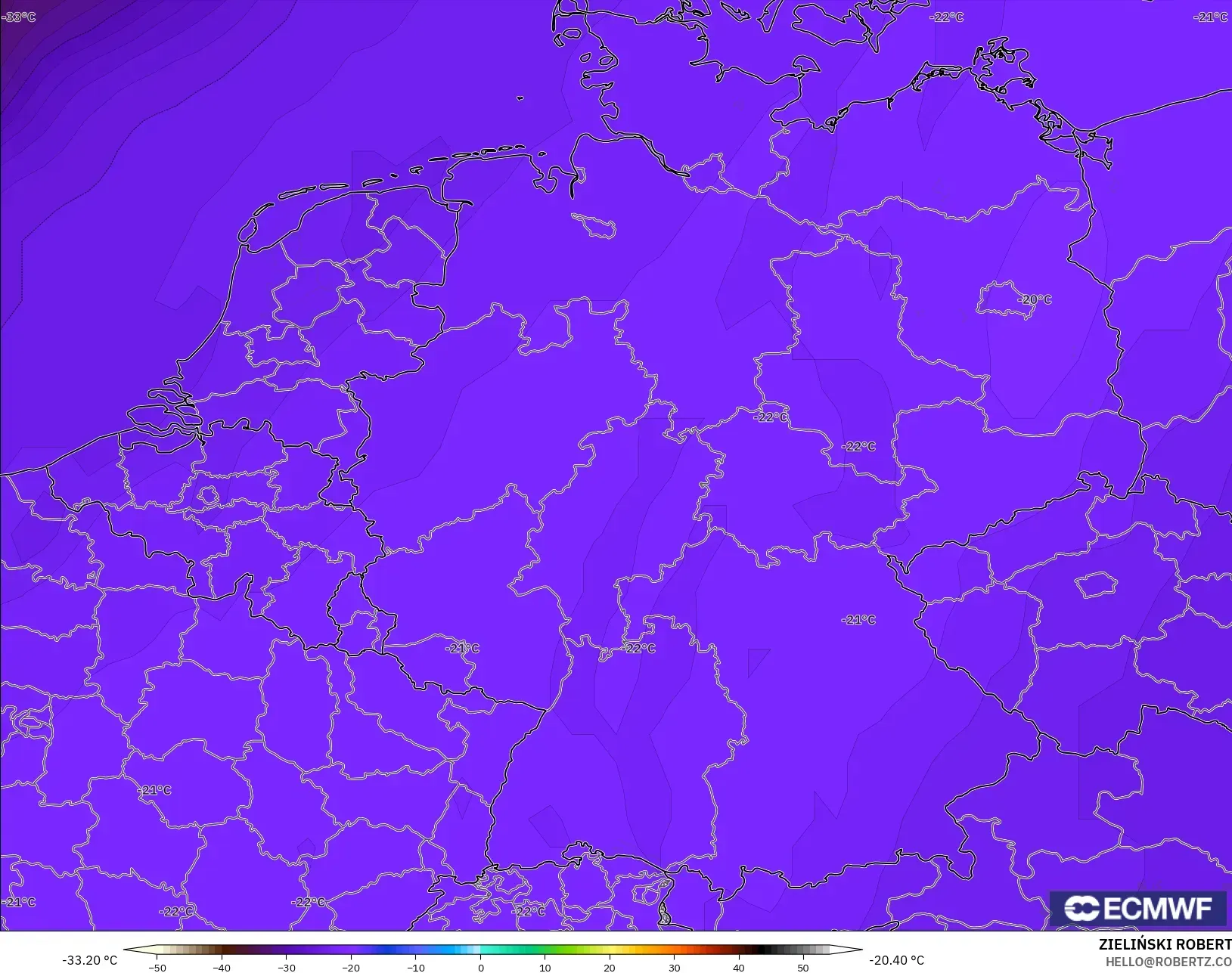 ECMWF IFS 0.25° model - Almanya, 500 hPa Sıcaklık