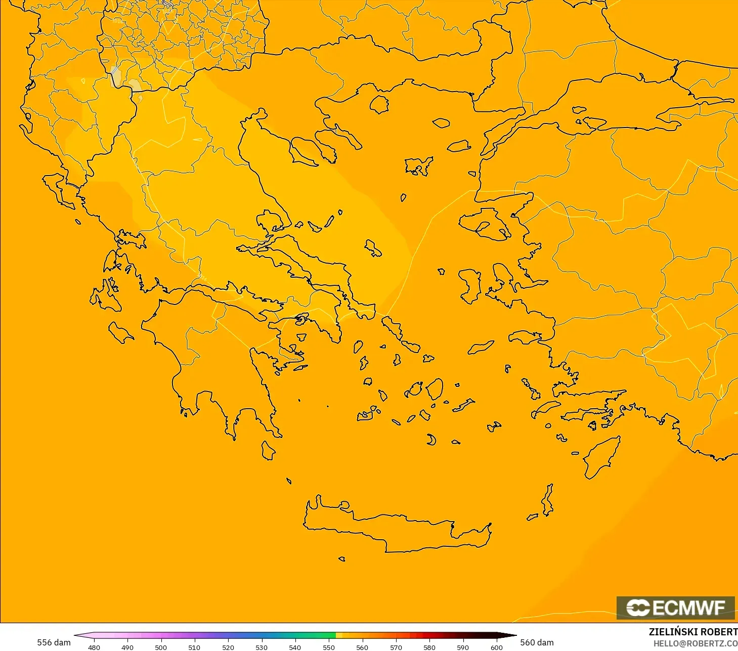 ECMWF IFS 0.25° model - Yunanistan, 500 hPa’da jeopotansiyel yükseklik