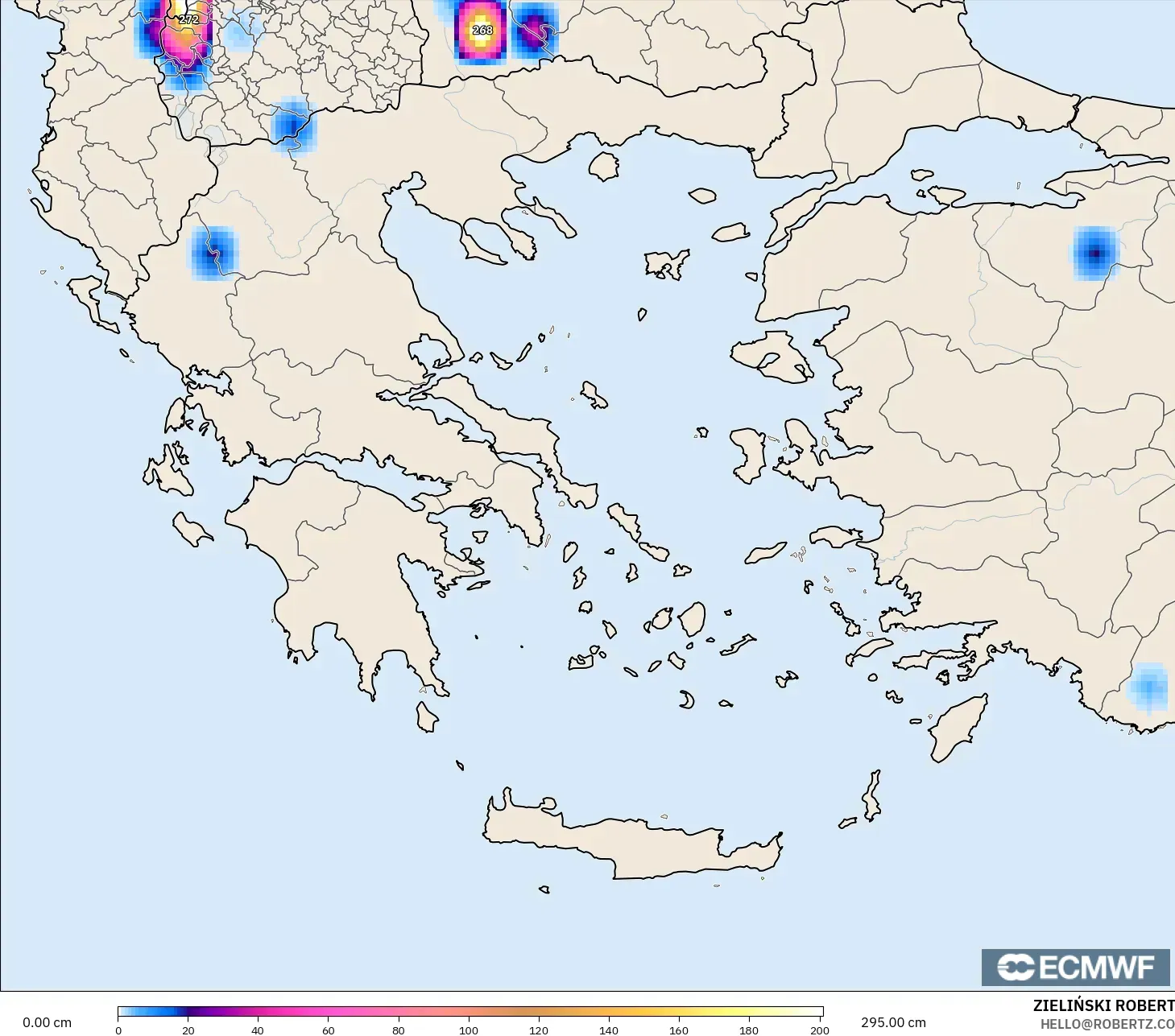 ECMWF IFS 0.25° model - Yunanistan, Kar Kalınlığı