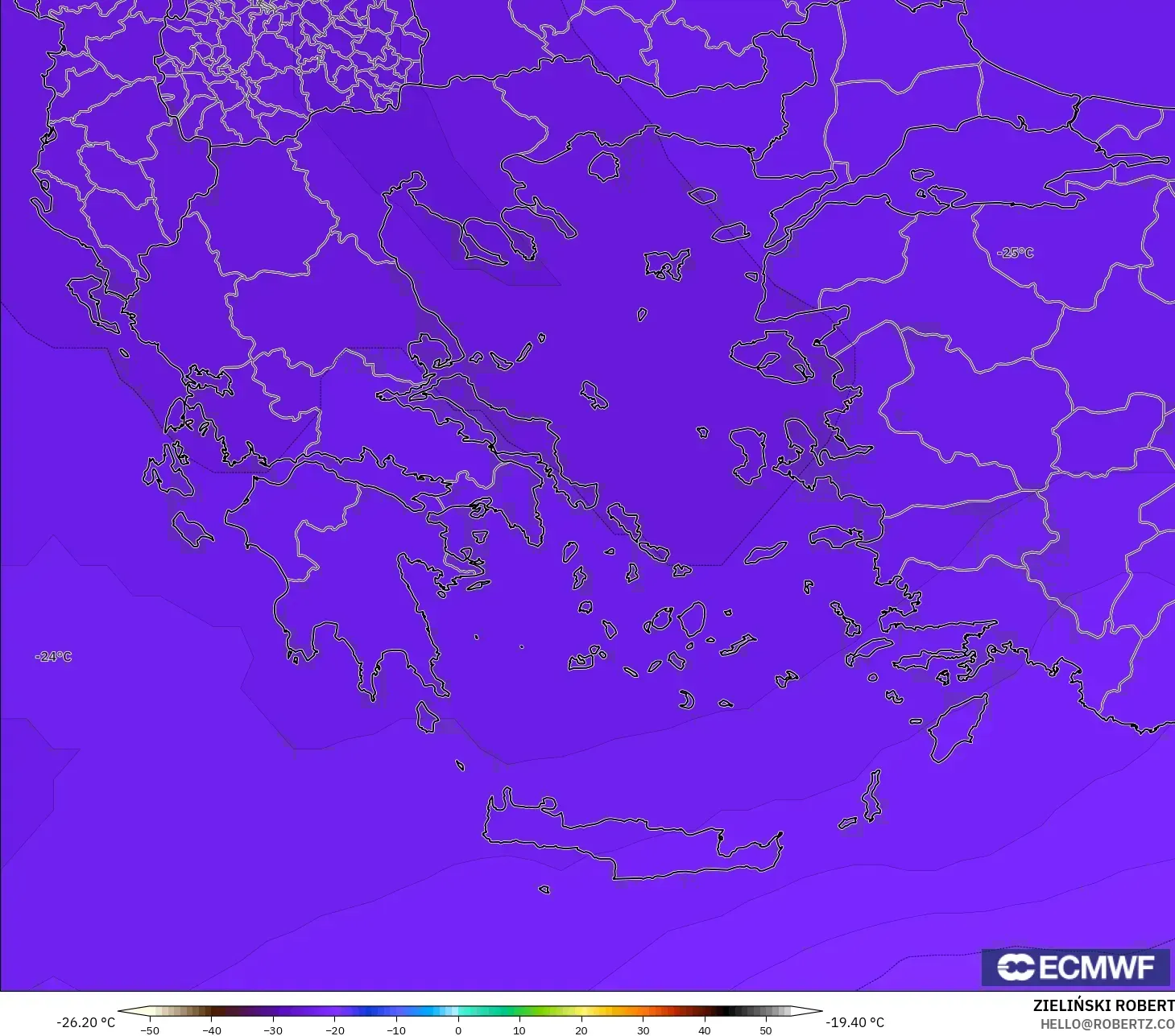ECMWF IFS 0.25° model - Yunanistan, 500 hPa Sıcaklık