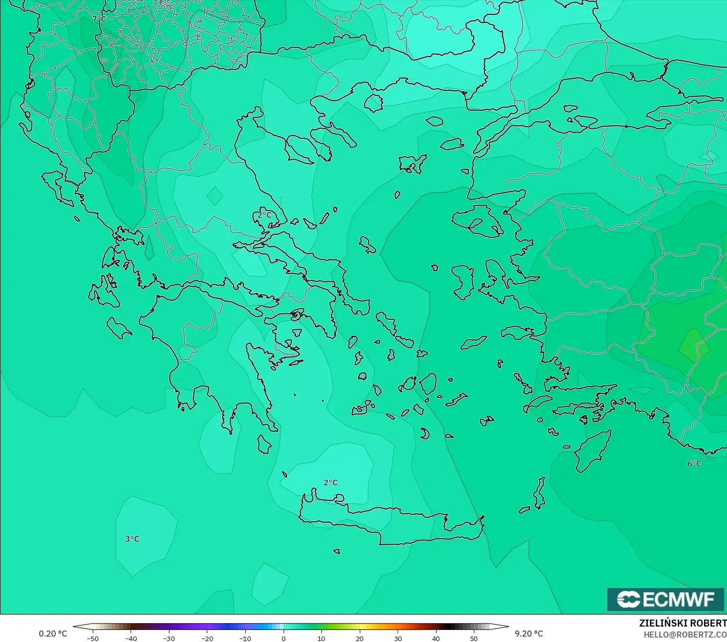 ECMWF IFS 0.25° model - Yunanistan, 850 hPa Sıcaklık