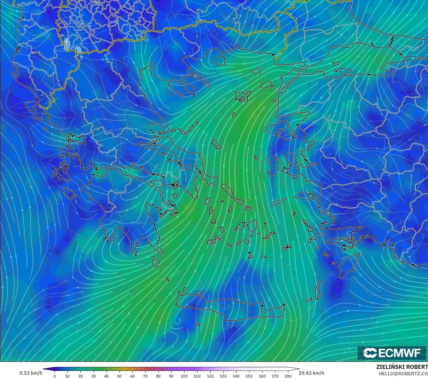 ECMWF IFS 0.25° model - Yunanistan, 10 m Rüzgâr