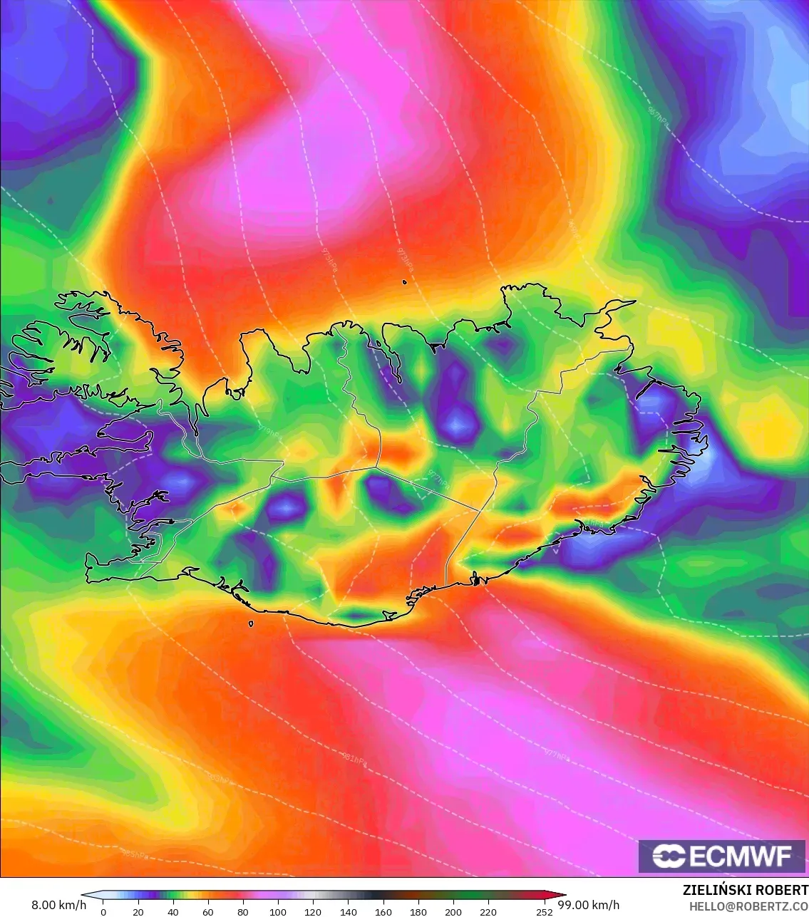 ECMWF IFS 0.25° model - İzlanda, Rüzgâr Esintileri