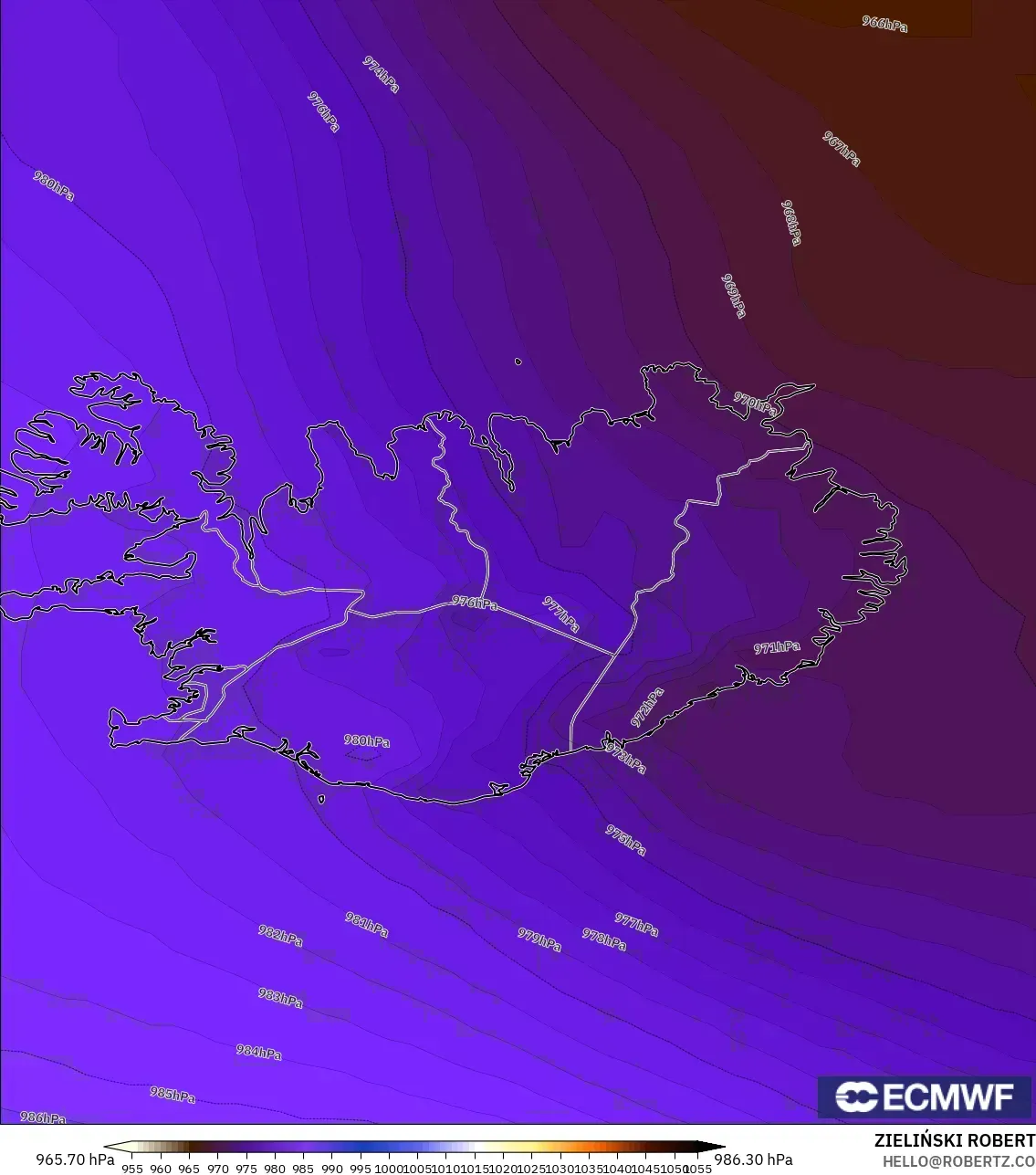 ECMWF IFS 0.25° model - İzlanda, Basınç