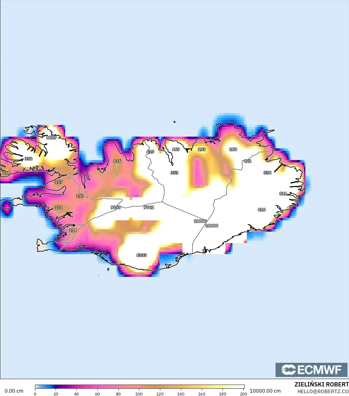 ECMWF IFS 0.25° model - İzlanda, Kar Kalınlığı