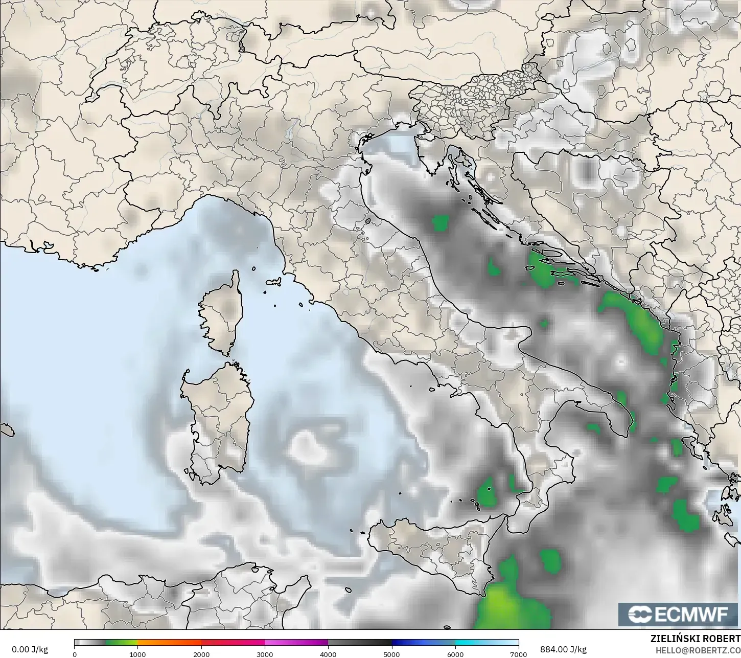 ECMWF IFS 0.25° model - İtalya, CAPE