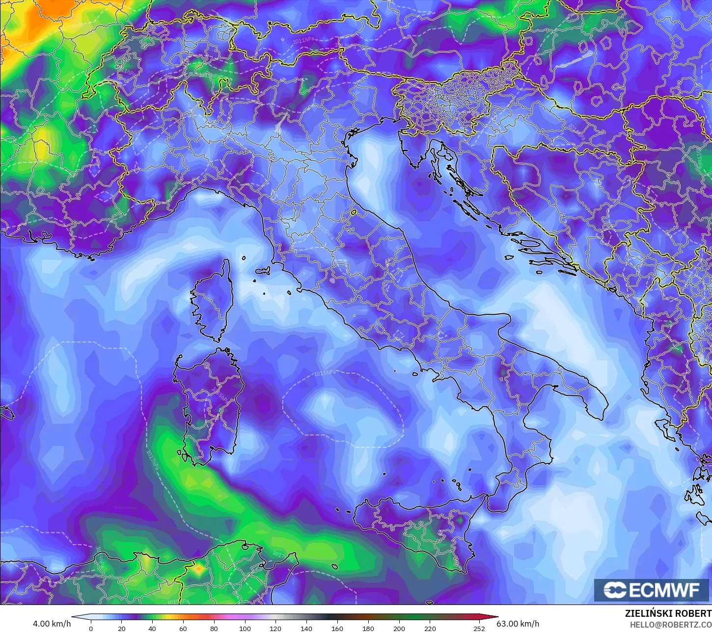 ECMWF IFS 0.25° model - İtalya, En Yüksek Rüzgâr