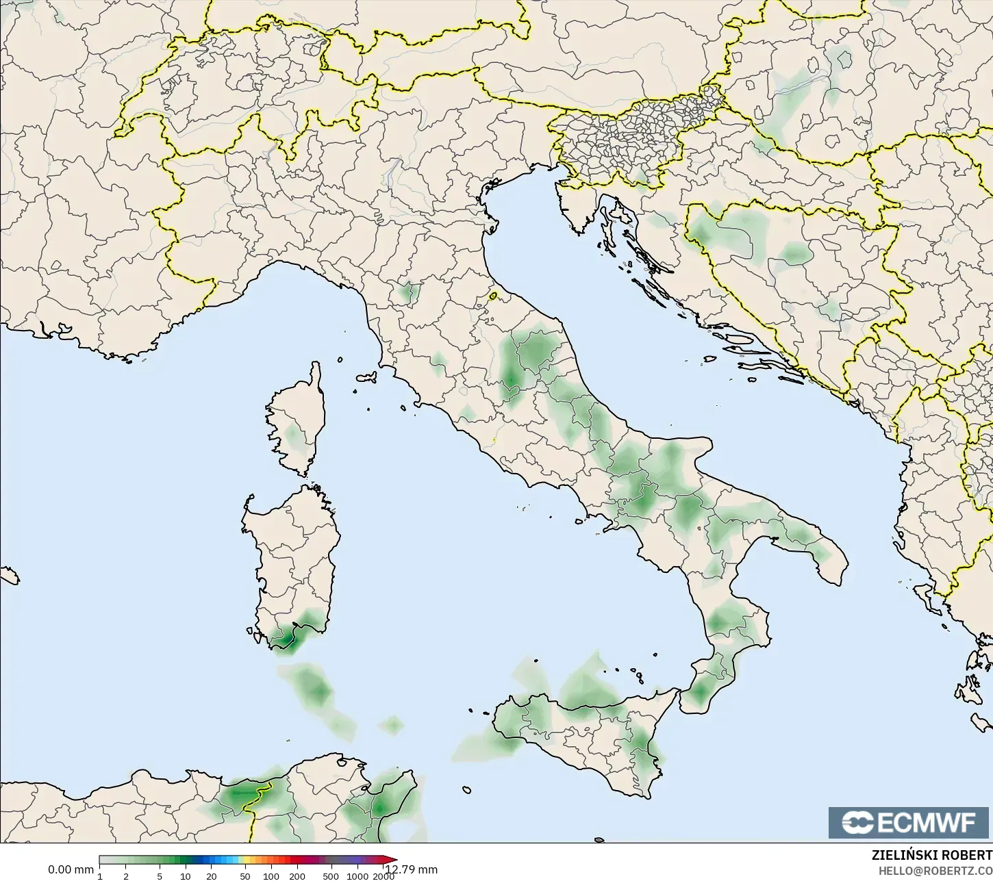 ECMWF IFS 0.25° model - İtalya, Yağış Birikimi