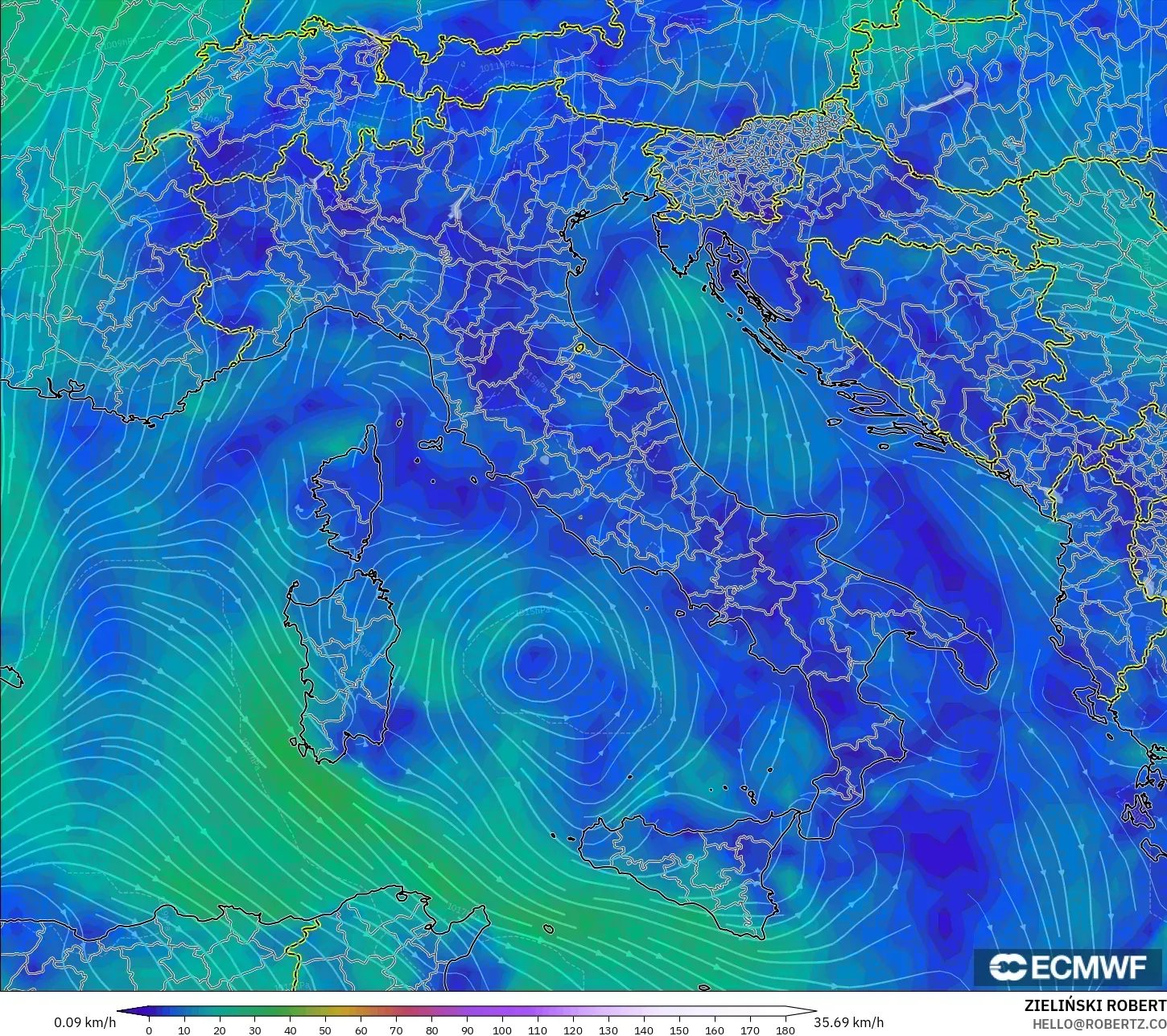 ECMWF IFS 0.25° model - İtalya, 10 m Rüzgâr