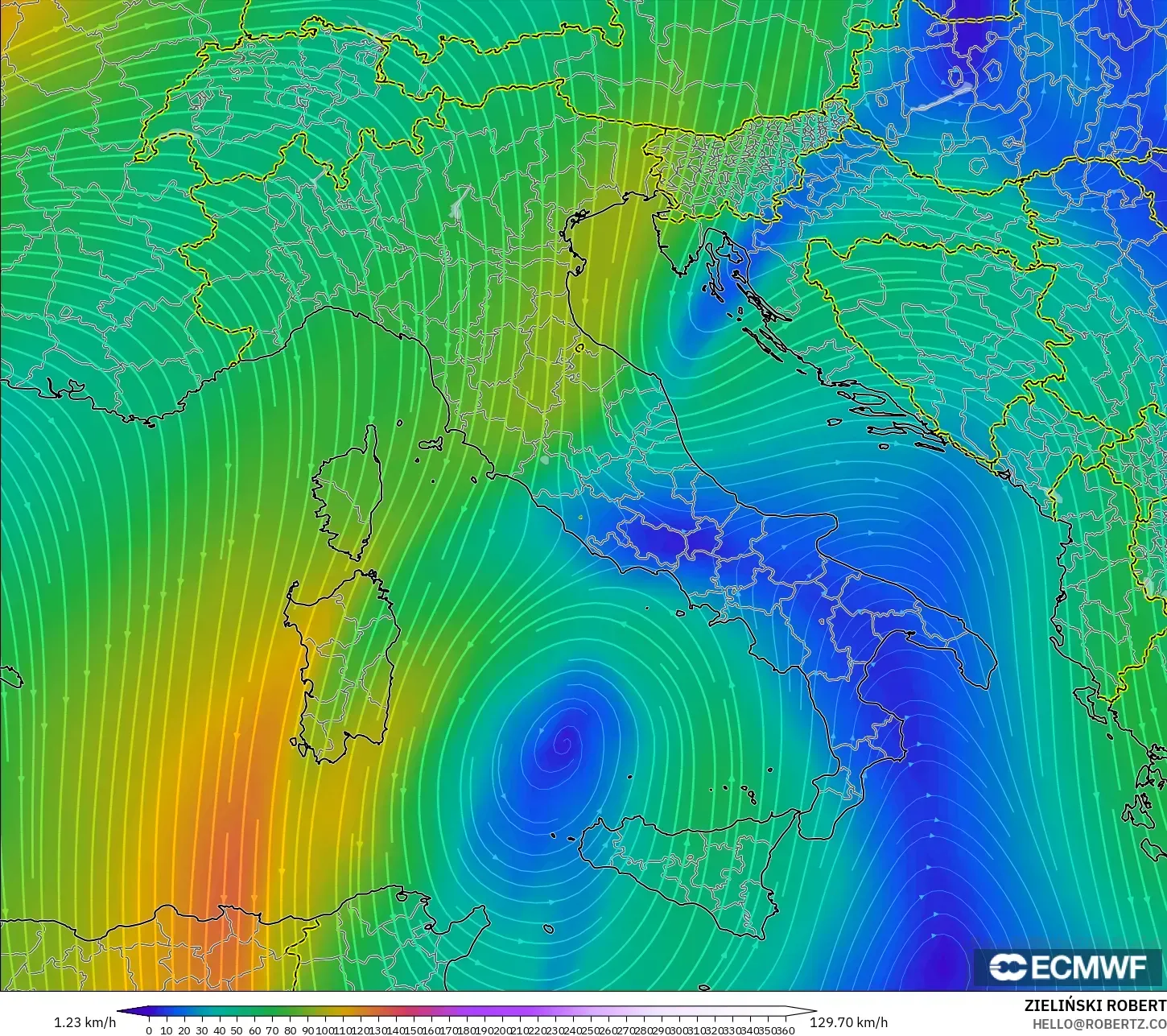 ECMWF IFS 0.25° model - İtalya, 300 hPa Rüzgârı (jet)