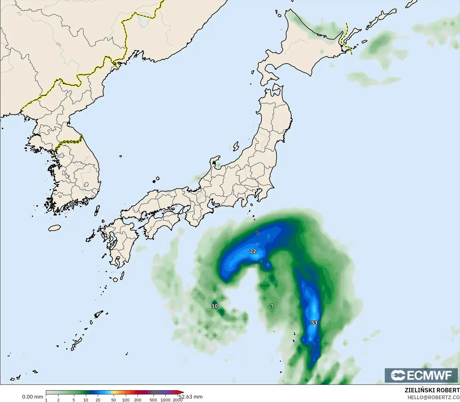 ECMWF IFS 0.25° model - Japonya, Yağış Birikimi