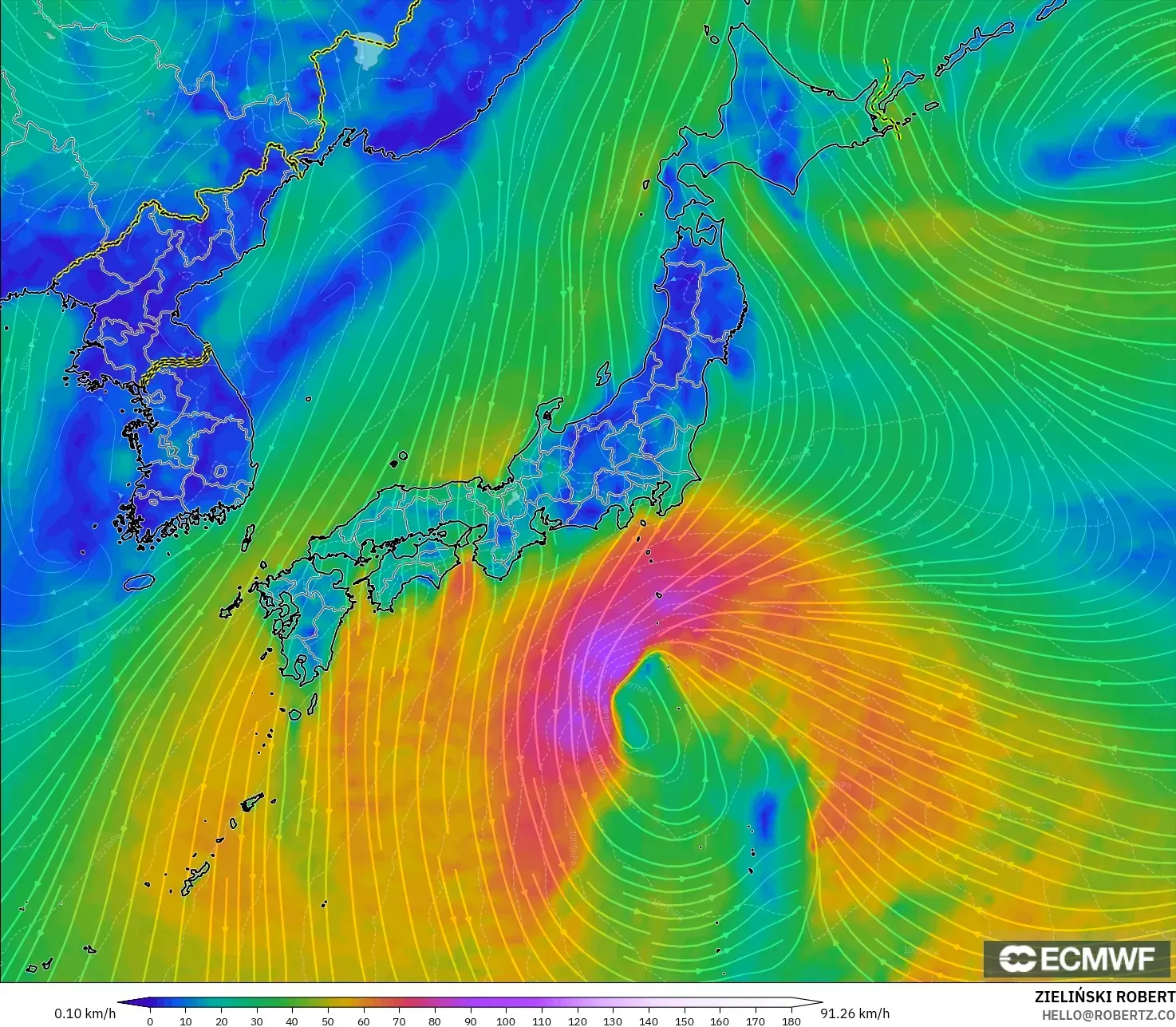 ECMWF IFS 0.25° model - Japonya, 10 m Rüzgâr