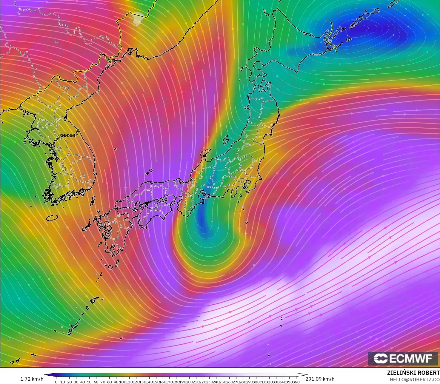 ECMWF IFS 0.25° model - Japonya, 300 hPa Rüzgârı (jet)