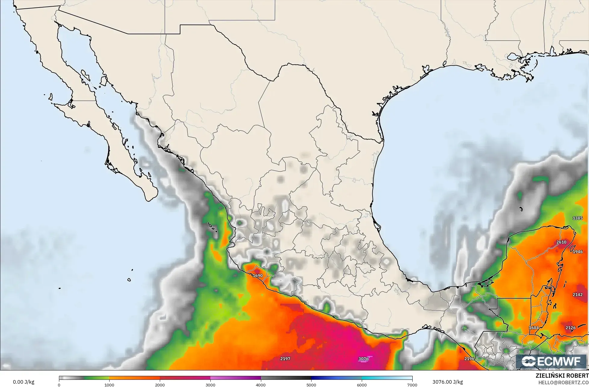 ECMWF IFS 0.25° model - Meksika, CAPE
