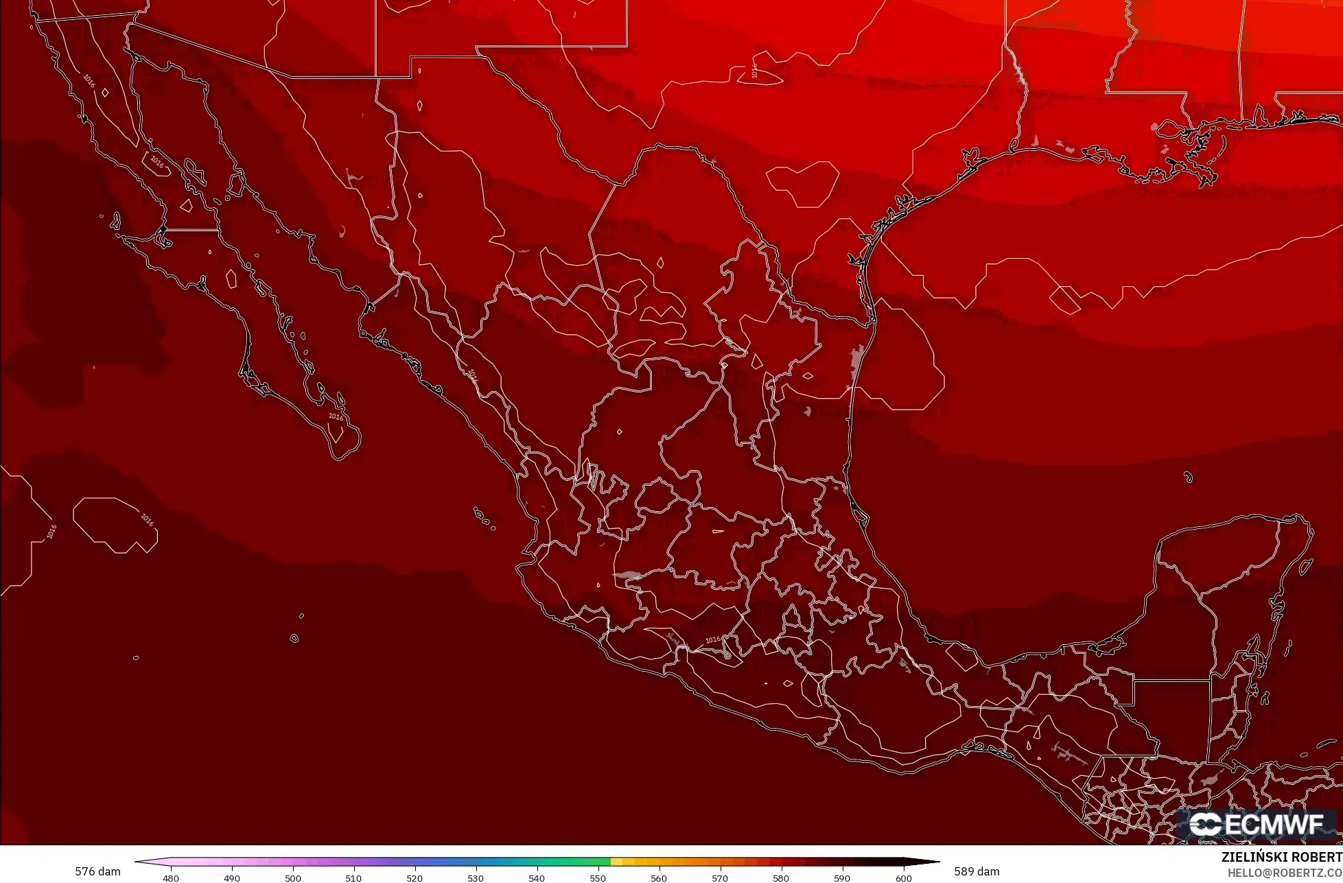 ECMWF IFS 0.25° model - Meksika, 500 hPa’da jeopotansiyel yükseklik