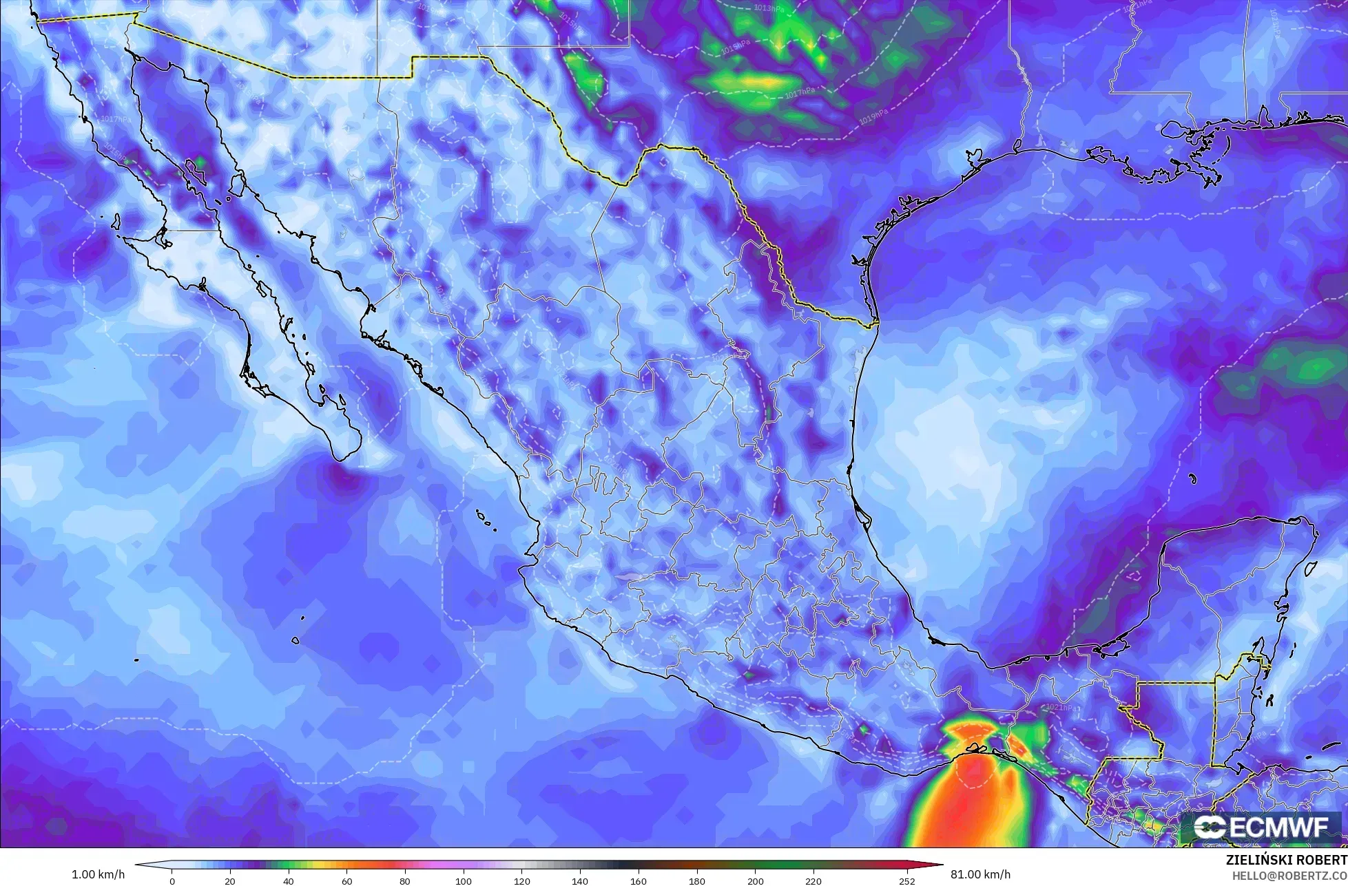 ECMWF IFS 0.25° model - Meksika, En Yüksek Rüzgâr