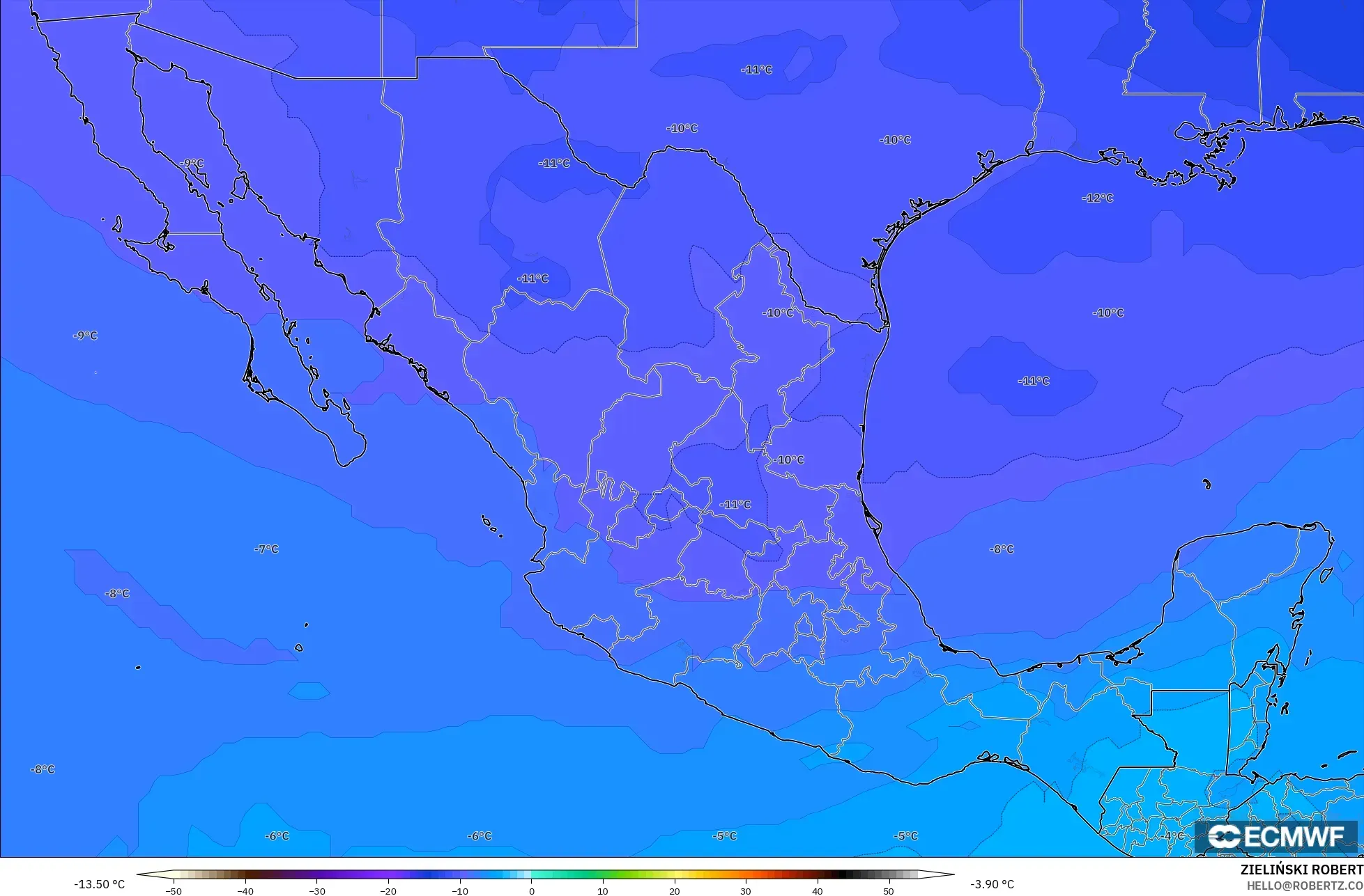 ECMWF IFS 0.25° model - Meksika, 500 hPa Sıcaklık