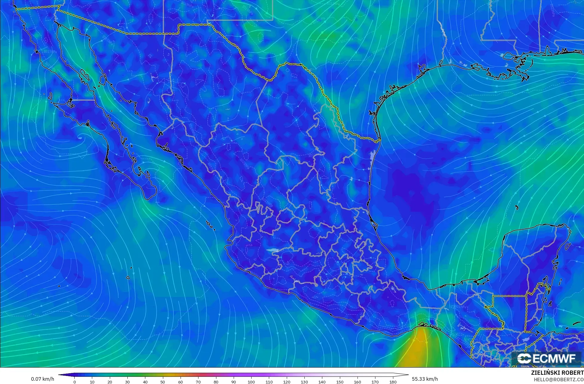 ECMWF IFS 0.25° model - Meksika, 10 m Rüzgâr