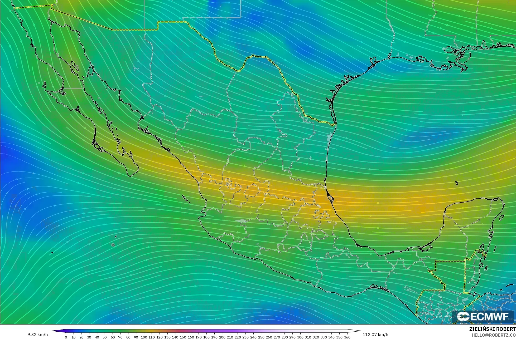 ECMWF IFS 0.25° model - Meksika, 300 hPa Rüzgârı (jet)