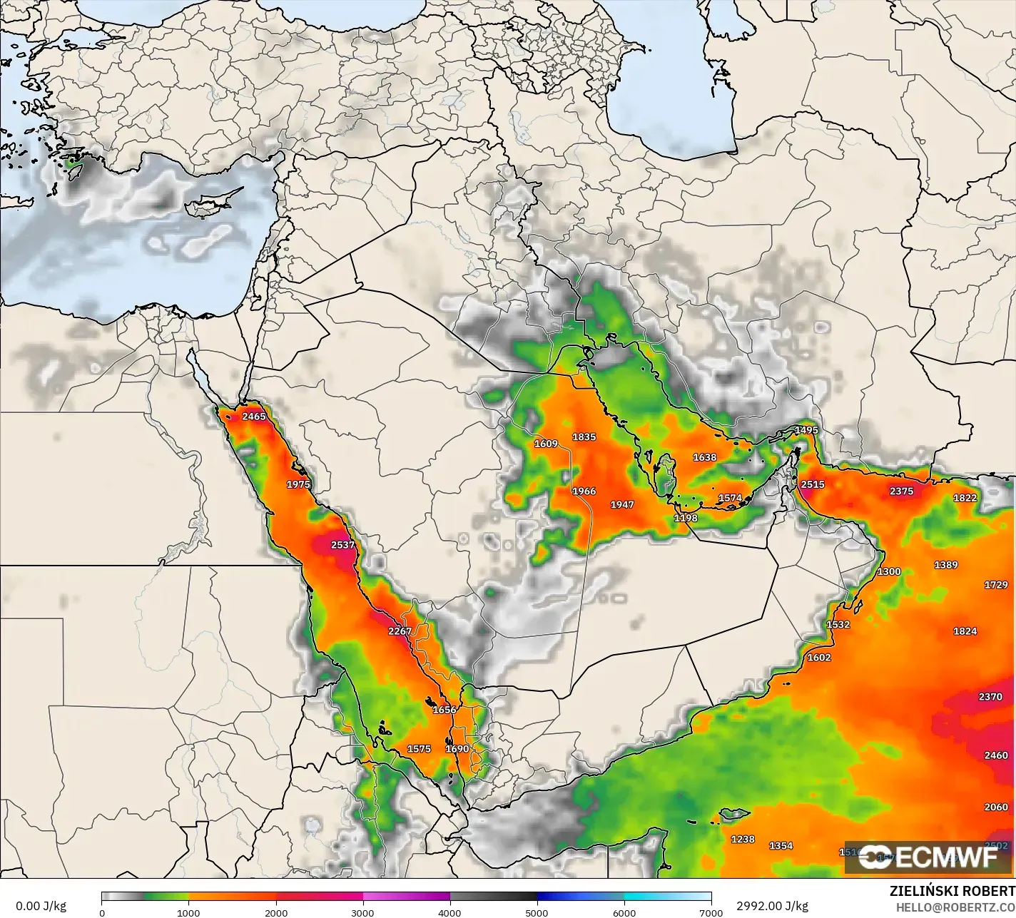 ECMWF IFS 0.25° model - Orta Doğu, CAPE