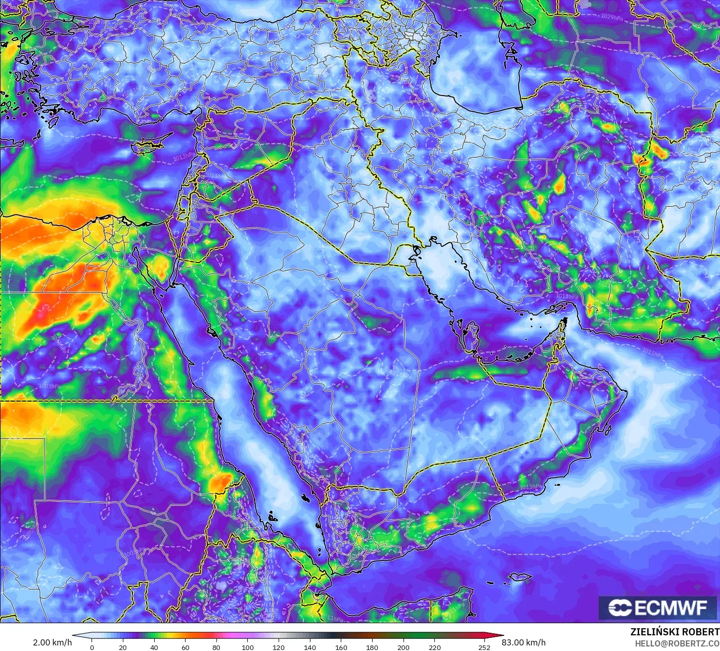 ECMWF IFS 0.25° model - Orta Doğu, Rüzgâr Esintileri