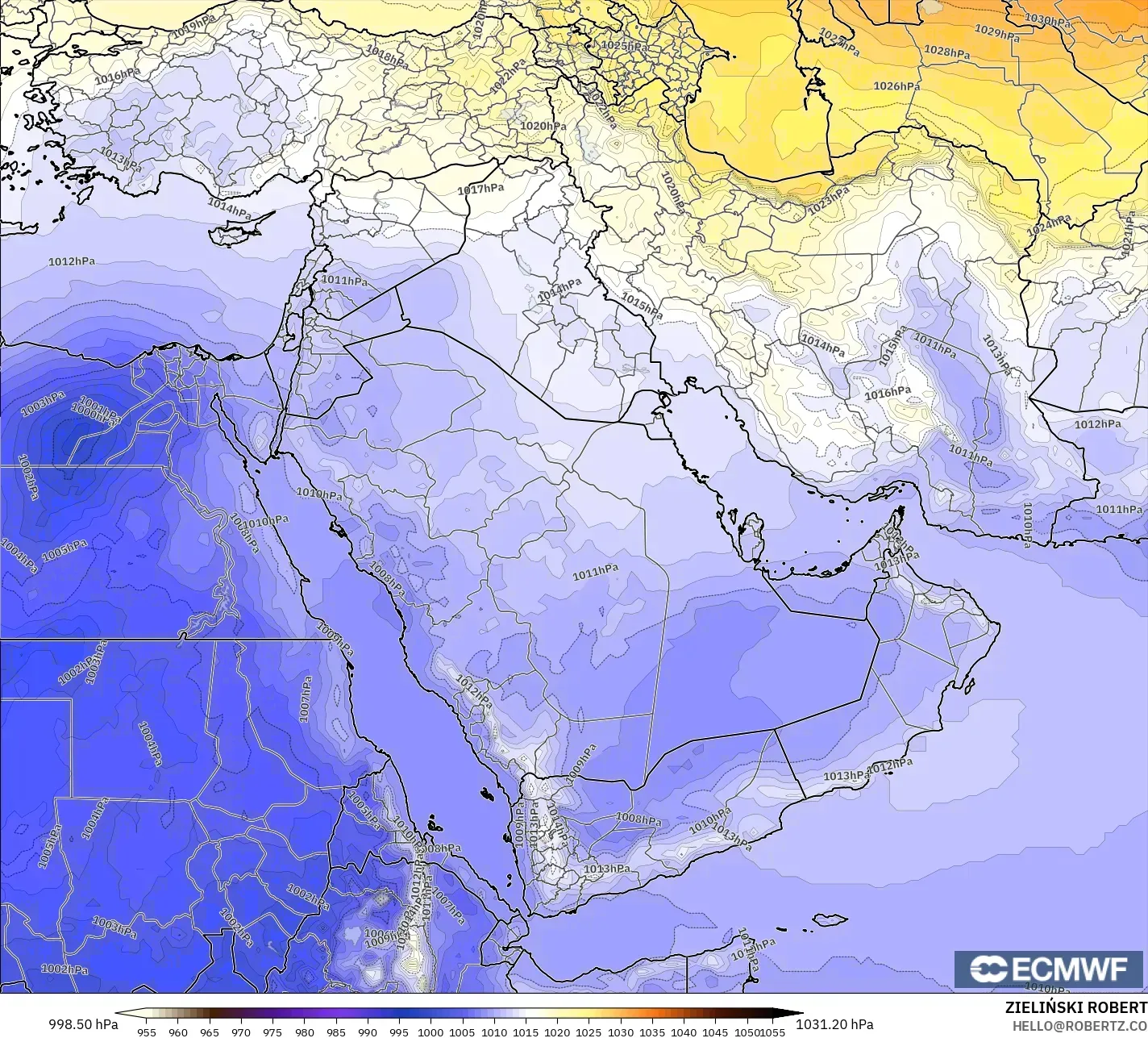 ECMWF IFS 0.25° model - Orta Doğu, Basınç
