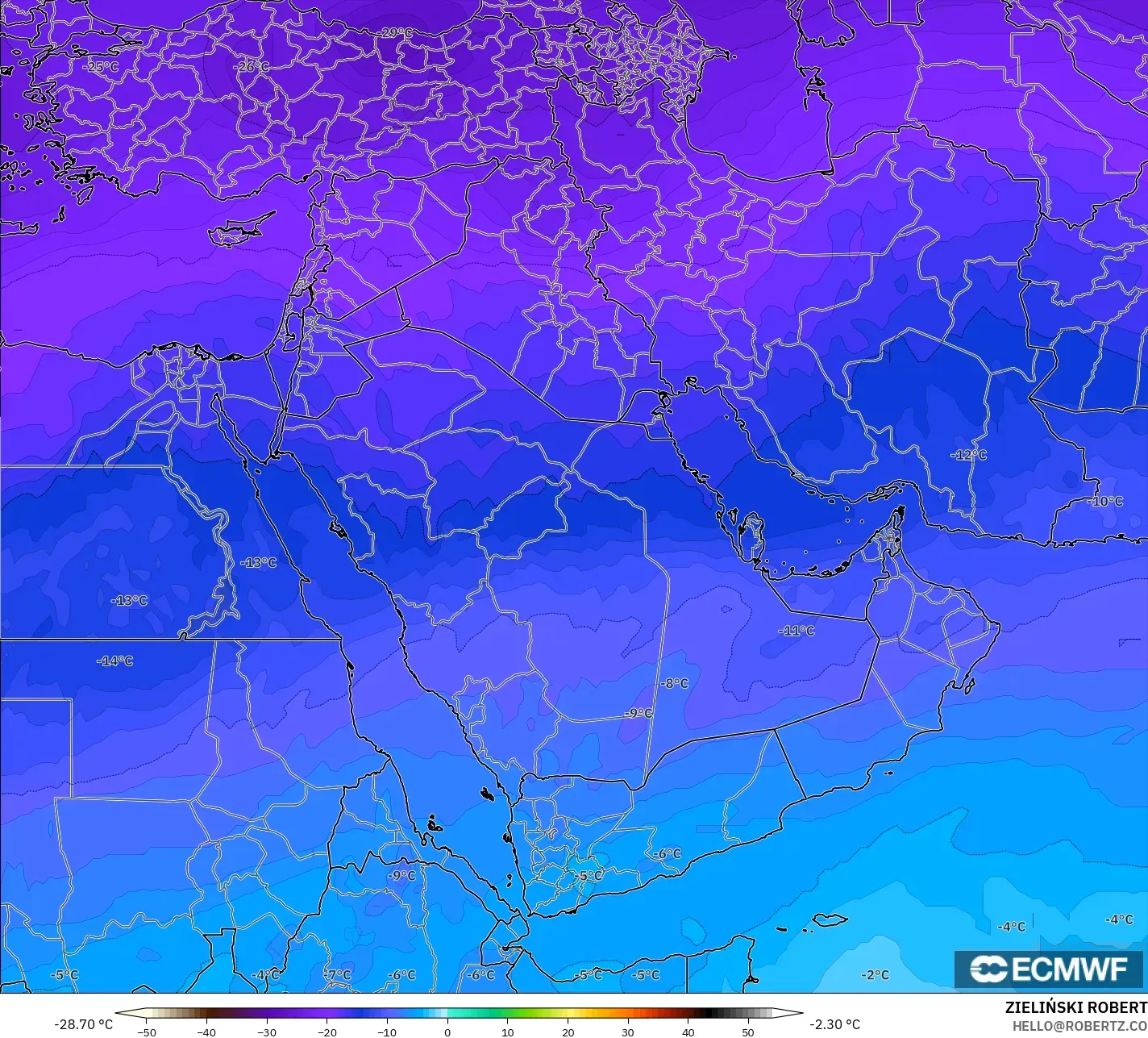 ECMWF IFS 0.25° model - Orta Doğu, 500 hPa Sıcaklık