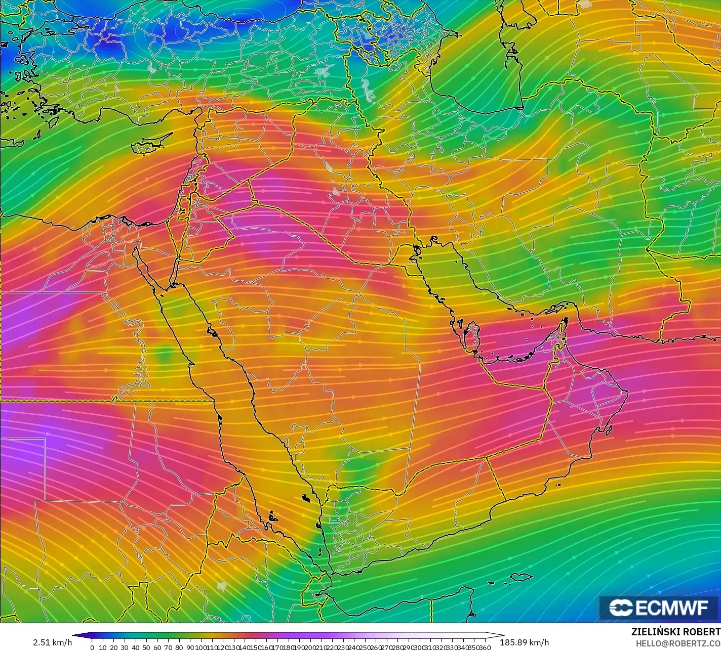 ECMWF IFS 0.25° model - Orta Doğu, 300 hPa Rüzgârı (jet)