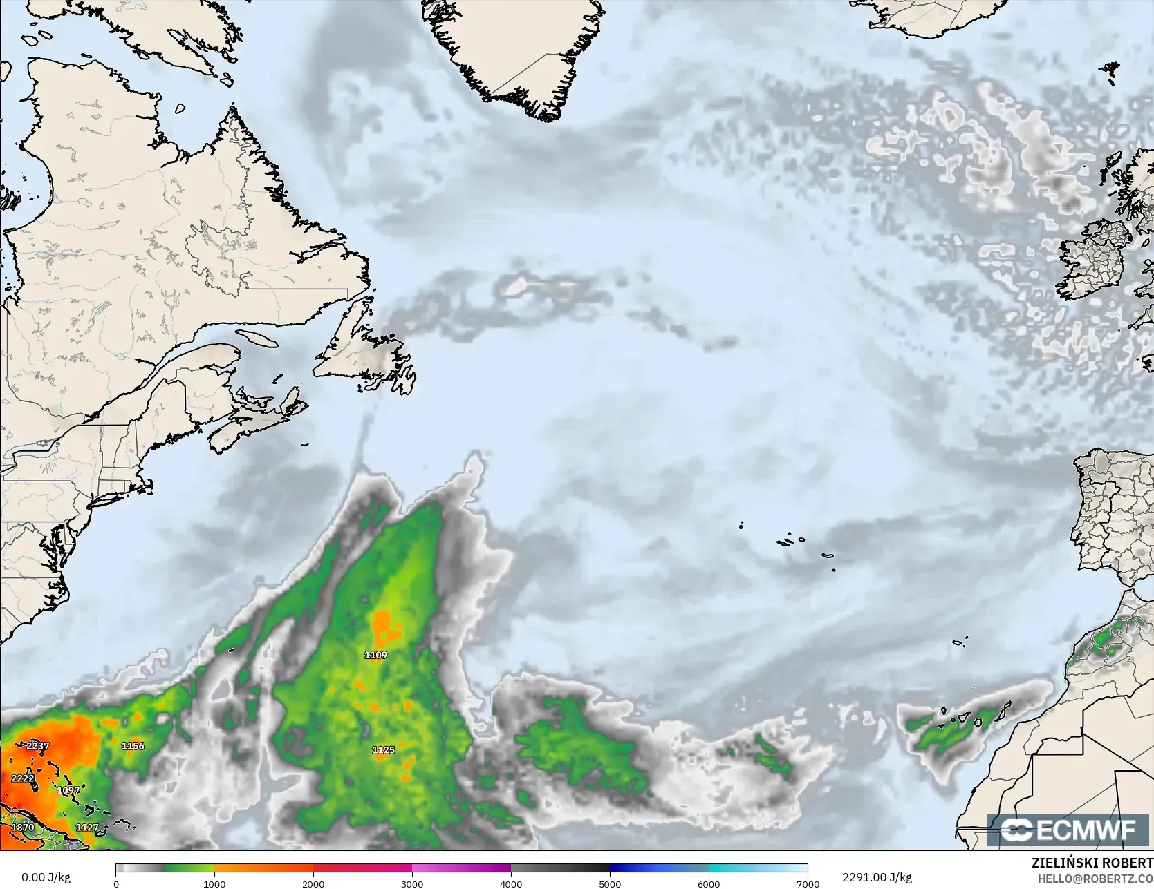 ECMWF IFS 0.25° model - Kuzey Atlantik, CAPE