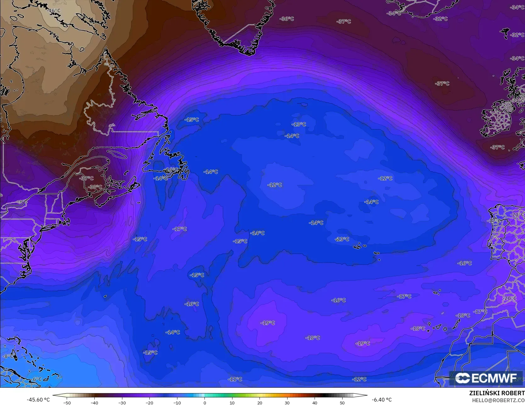 ECMWF IFS 0.25° model - Kuzey Atlantik, 500 hPa Sıcaklık