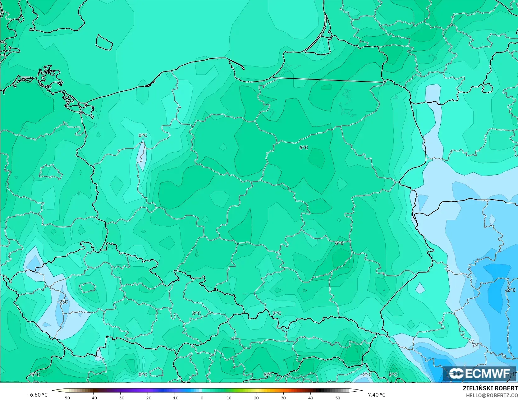 ECMWF IFS 0.25° model - Polonya, 2 m Çiy Noktası