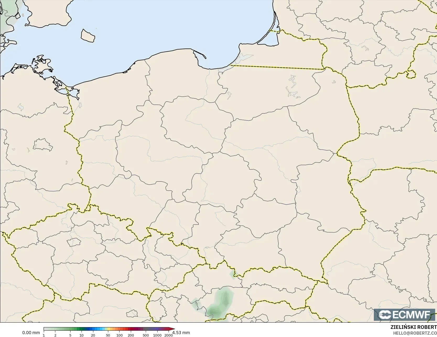 ECMWF IFS 0.25° model - Polonya, Yağış Birikimi