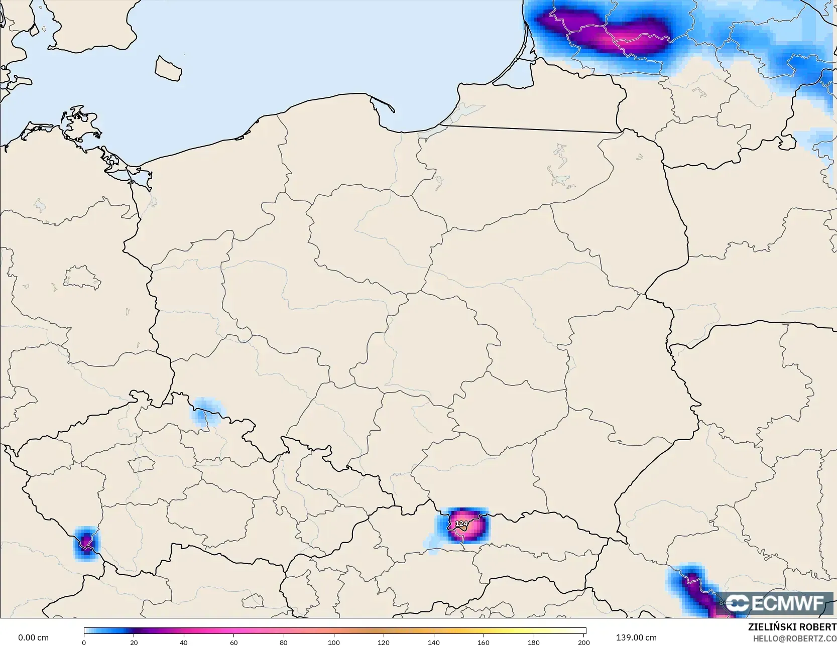 ECMWF IFS 0.25° model - Polonya, Kar Kalınlığı