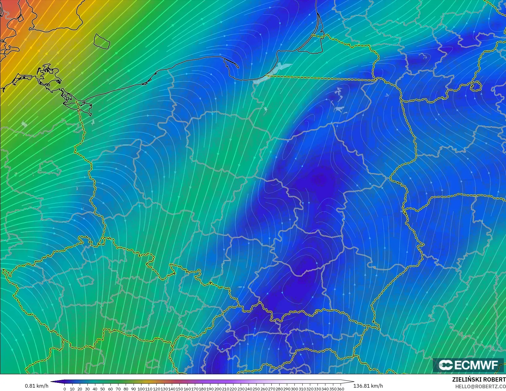 ECMWF IFS 0.25° model - Polonya, 300 hPa Rüzgârı (jet)