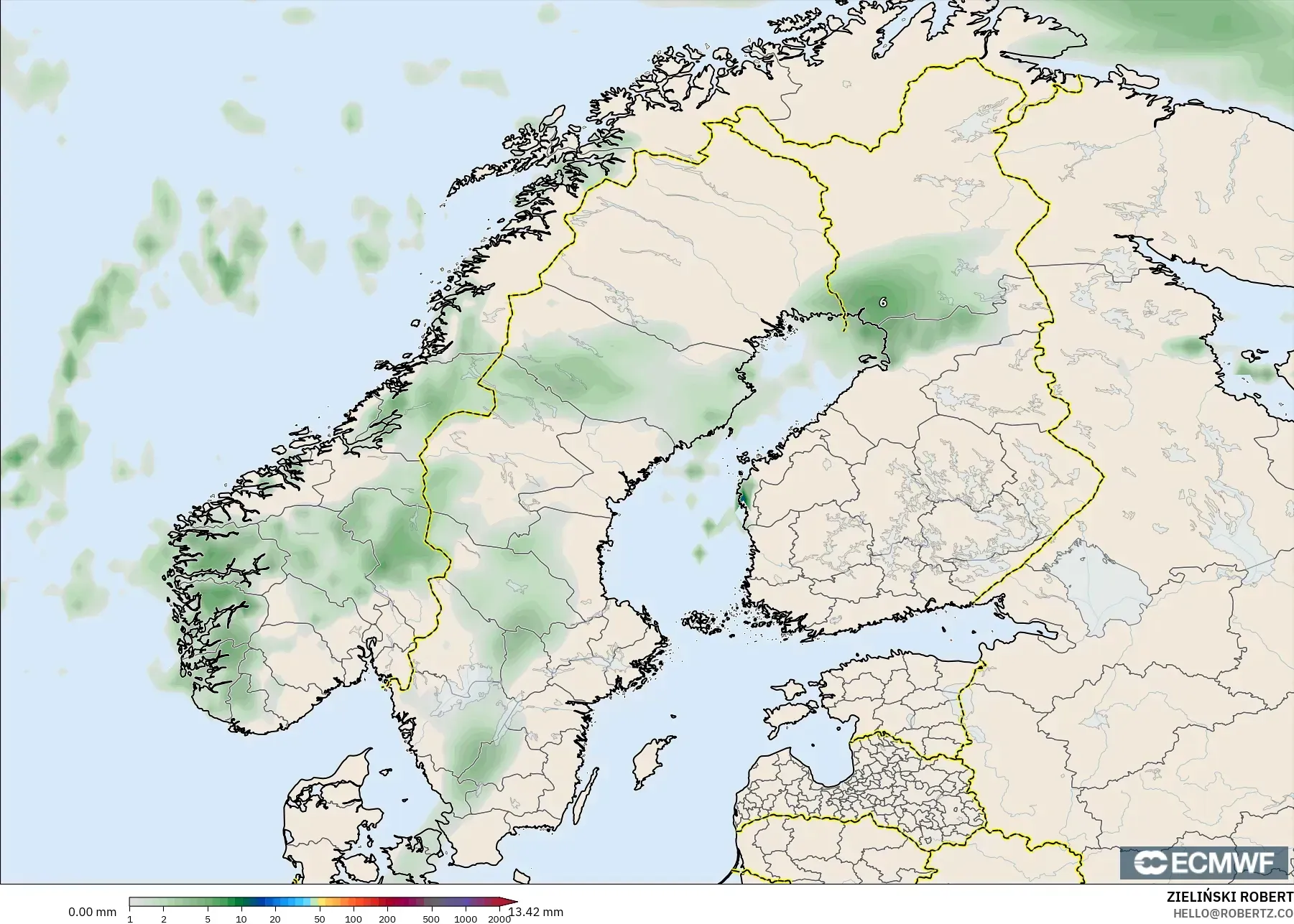 ECMWF IFS 0.25° model - İskandinavya, Yağış Birikimi