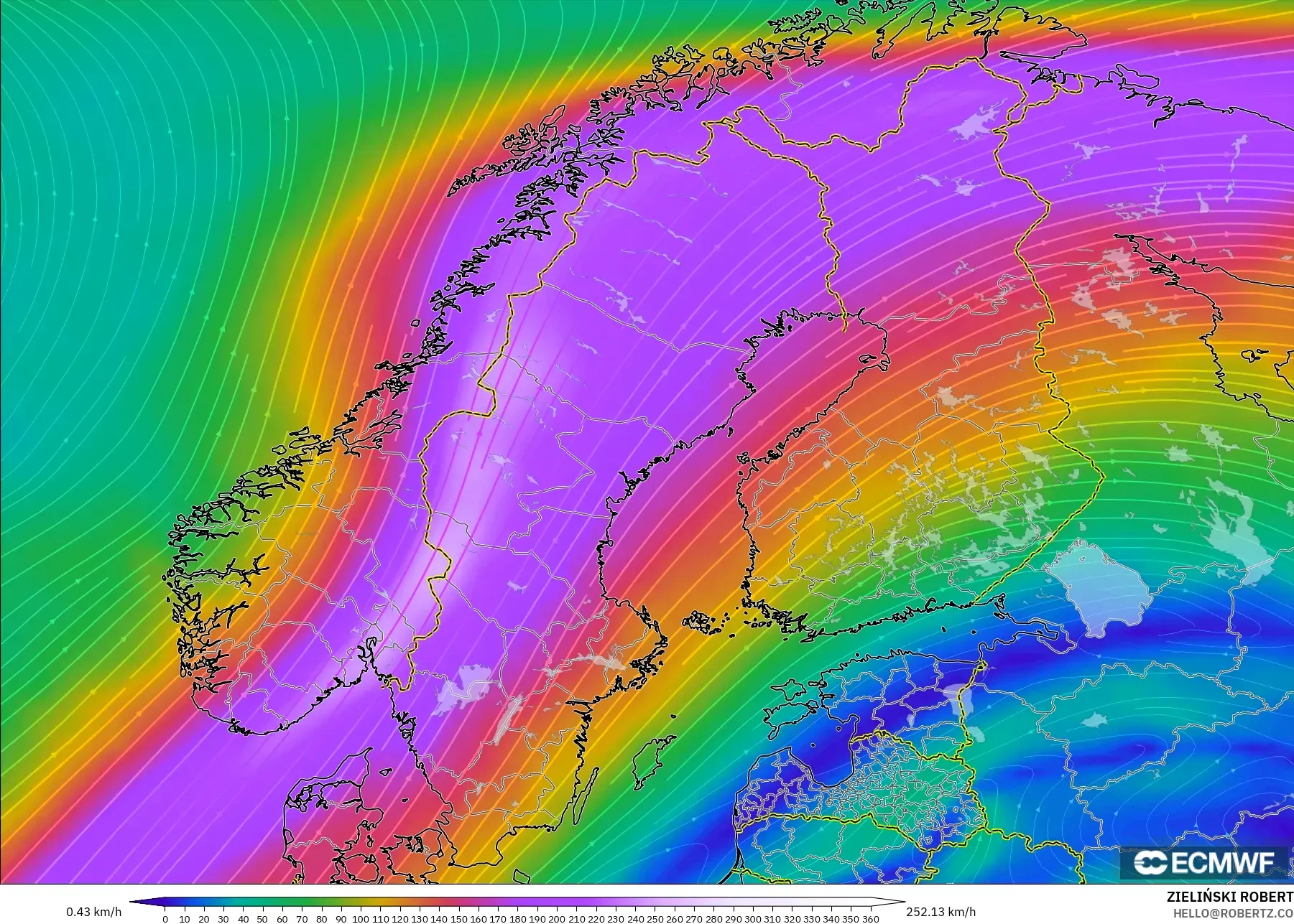 ECMWF IFS 0.25° model - İskandinavya, 300 hPa Rüzgârı (jet)