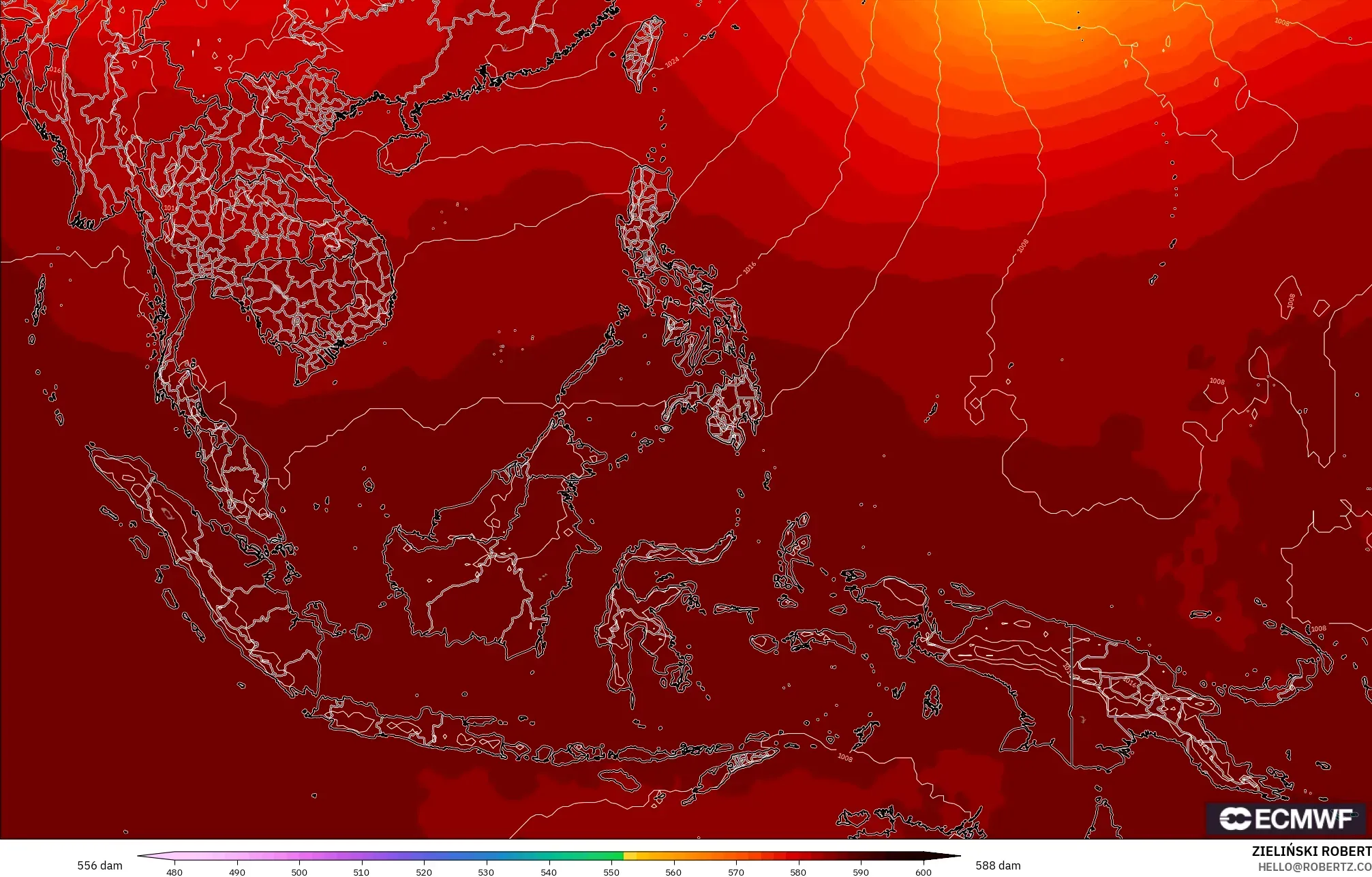 ECMWF IFS 0.25° model - Güneydoğu Asya, 500 hPa’da jeopotansiyel yükseklik