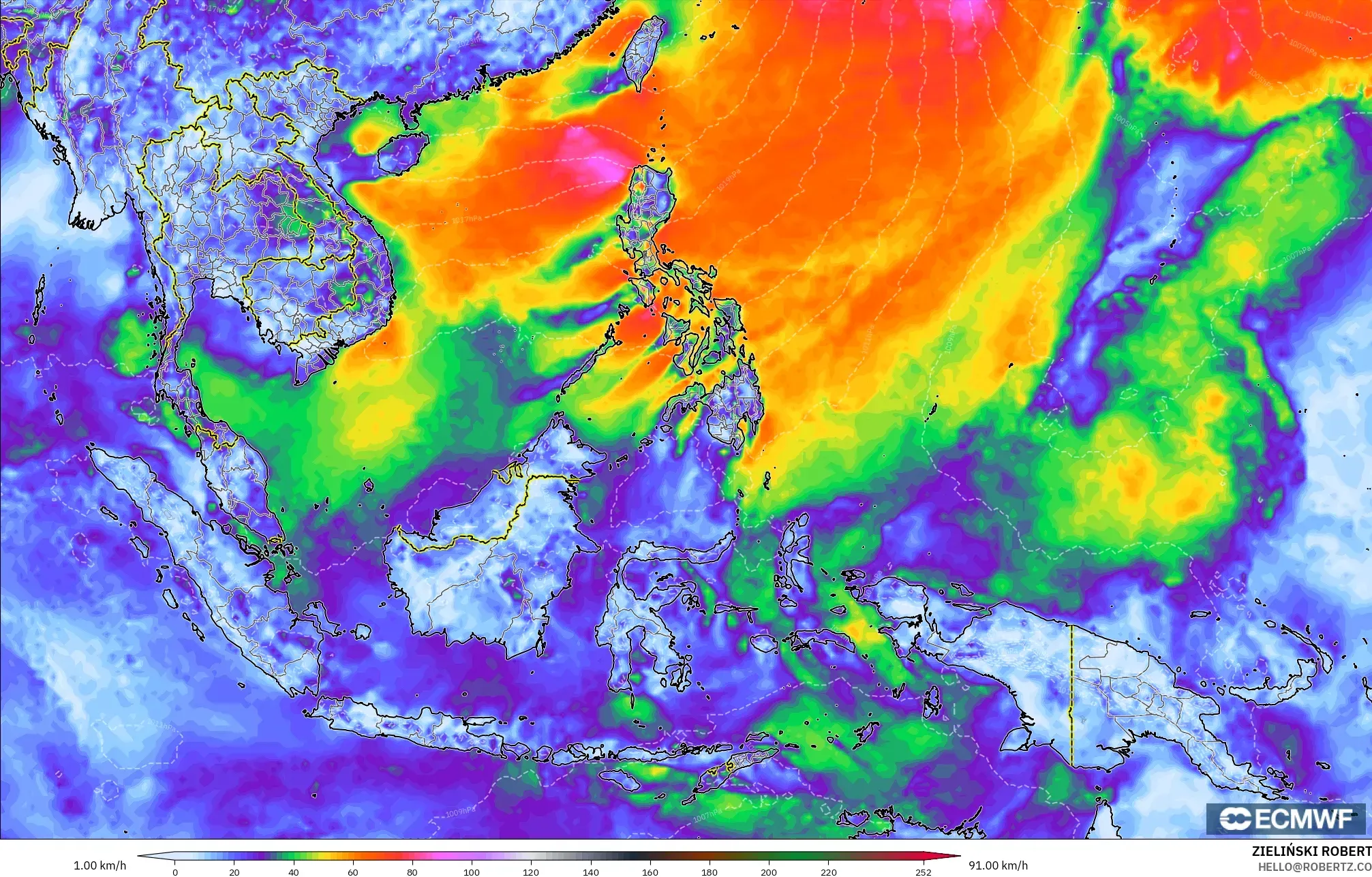 ECMWF IFS 0.25° model - Güneydoğu Asya, Rüzgâr Esintileri