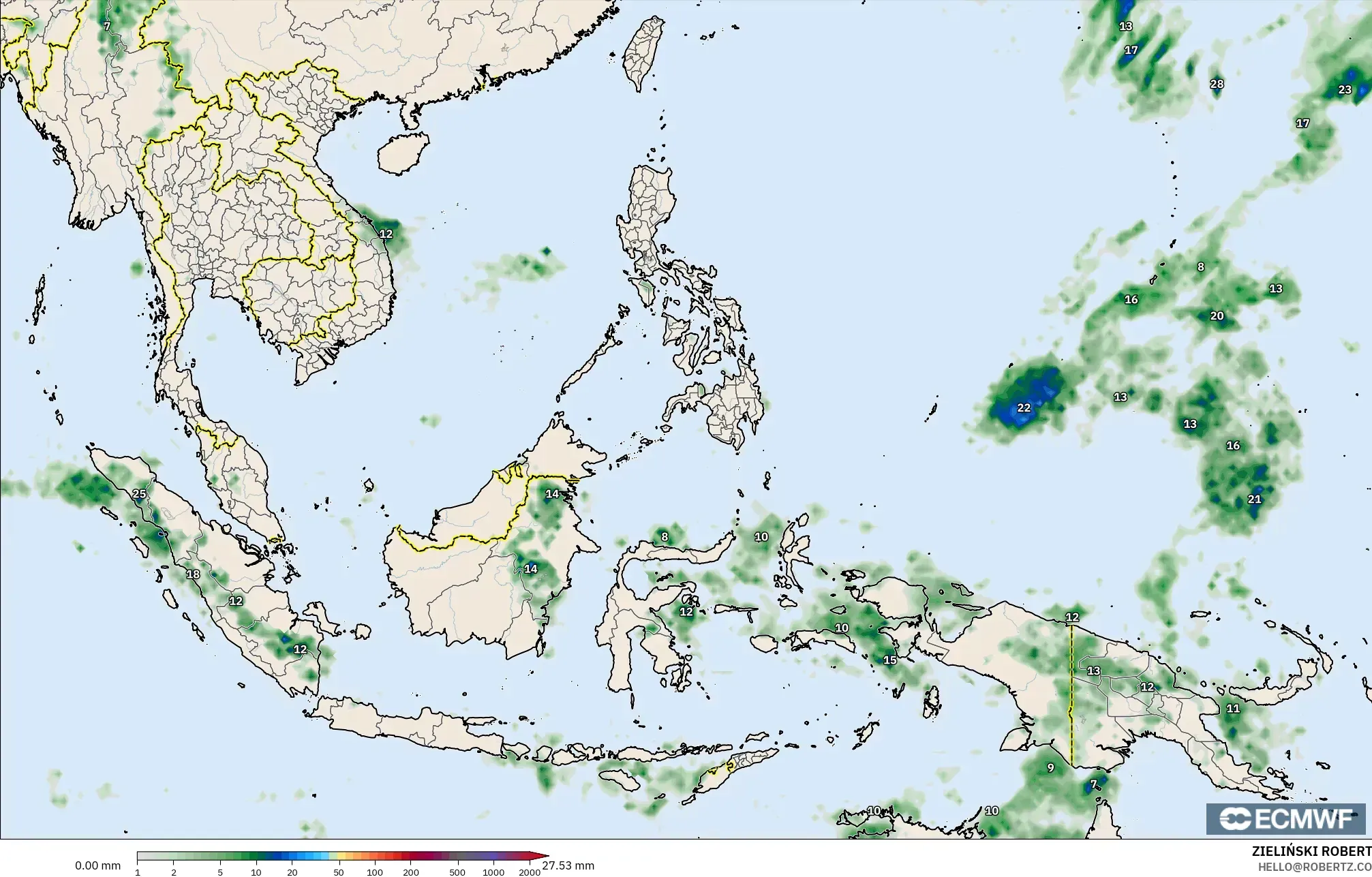 ECMWF IFS 0.25° model - Güneydoğu Asya, Yağış Birikimi